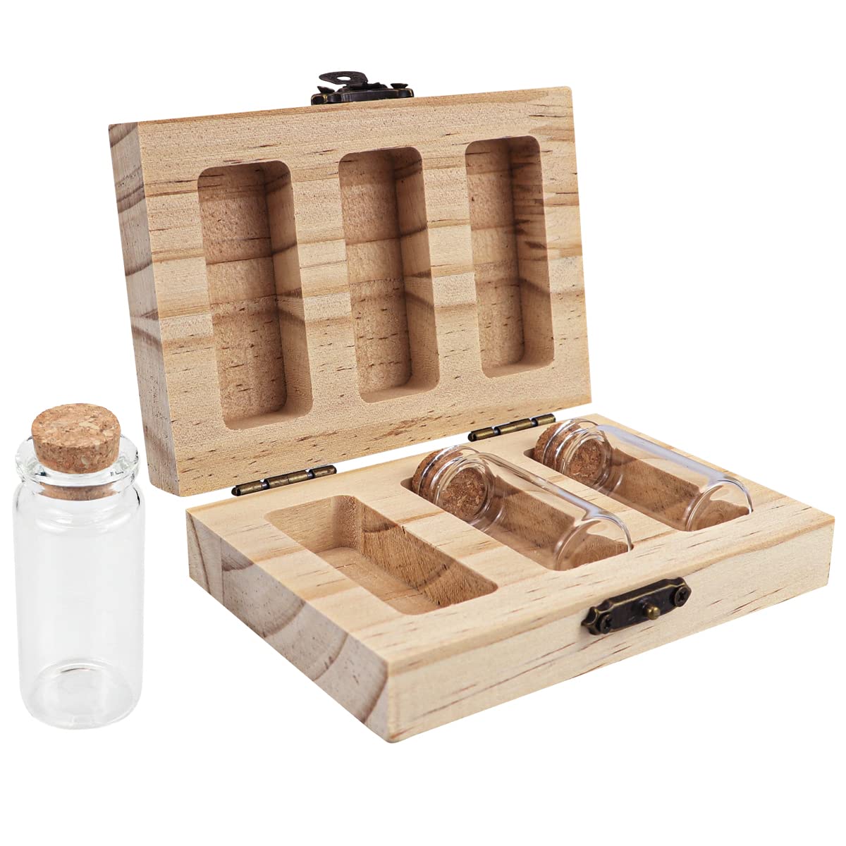 DOERDO Baby Keepsake Box - Tooth, Umbilical Cord & Hair Storage with 3 Glass Bottles - 4.5x3.1 Inch Memory Box for First Tooth, Newborn Mementos & Childhood Souvenirs - Perfect Baby Shower Gift & Nursery Decor