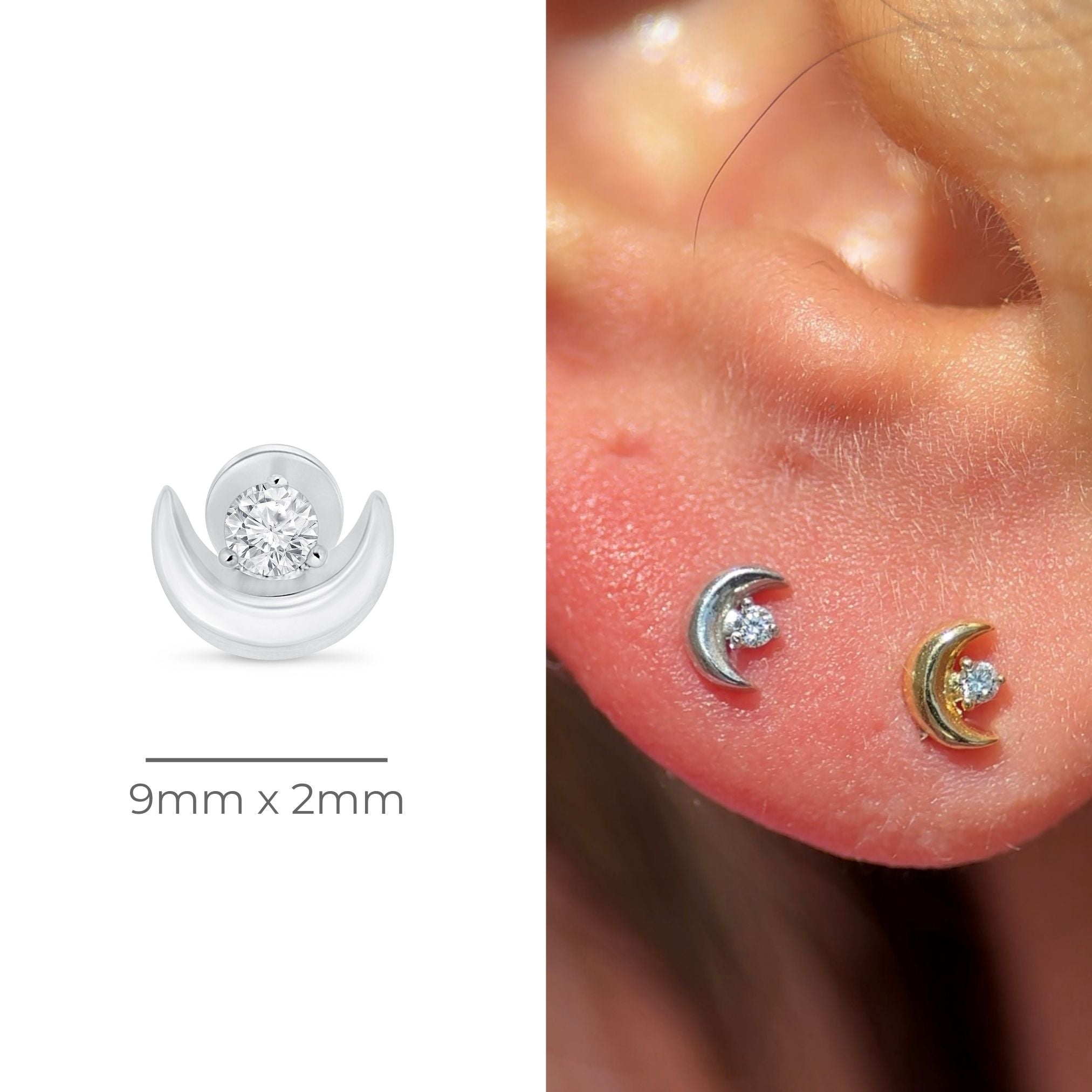 14K White Gold Diamond Crescent Moon Flat Back Stud Earrings for Women - Perfect for Everyday Wear, Parties & Special Occasions