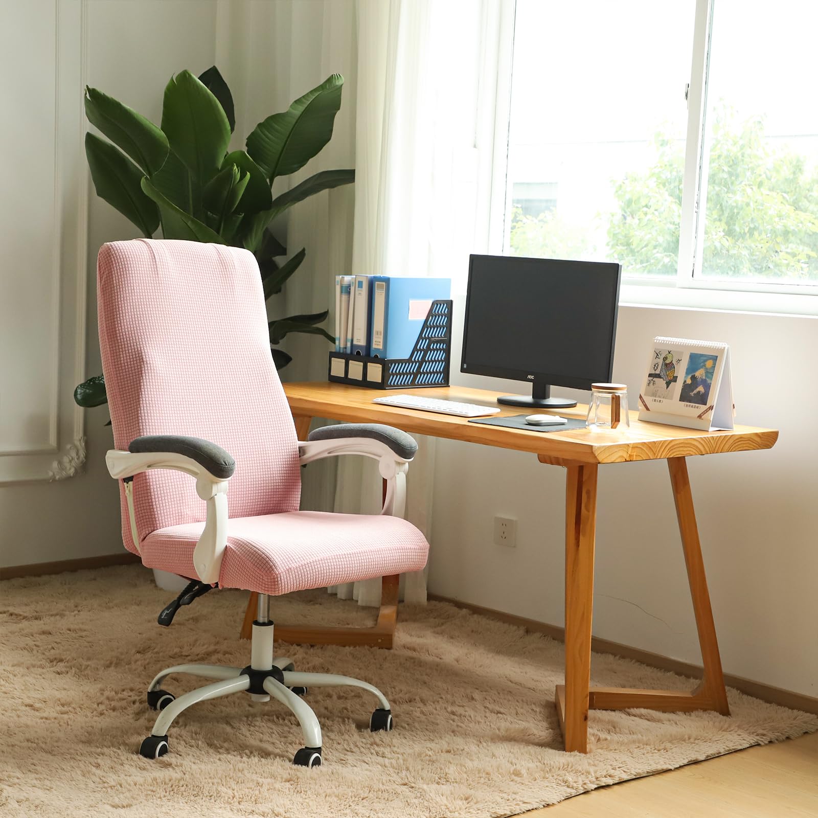 FORCHEER Stretchable XL Office Chair Cover for Big and Tall - Breathable, Washable, Fits Most Computer Chairs (Large, Pink) - Perfect for Home Office, Gaming, and Conference Rooms