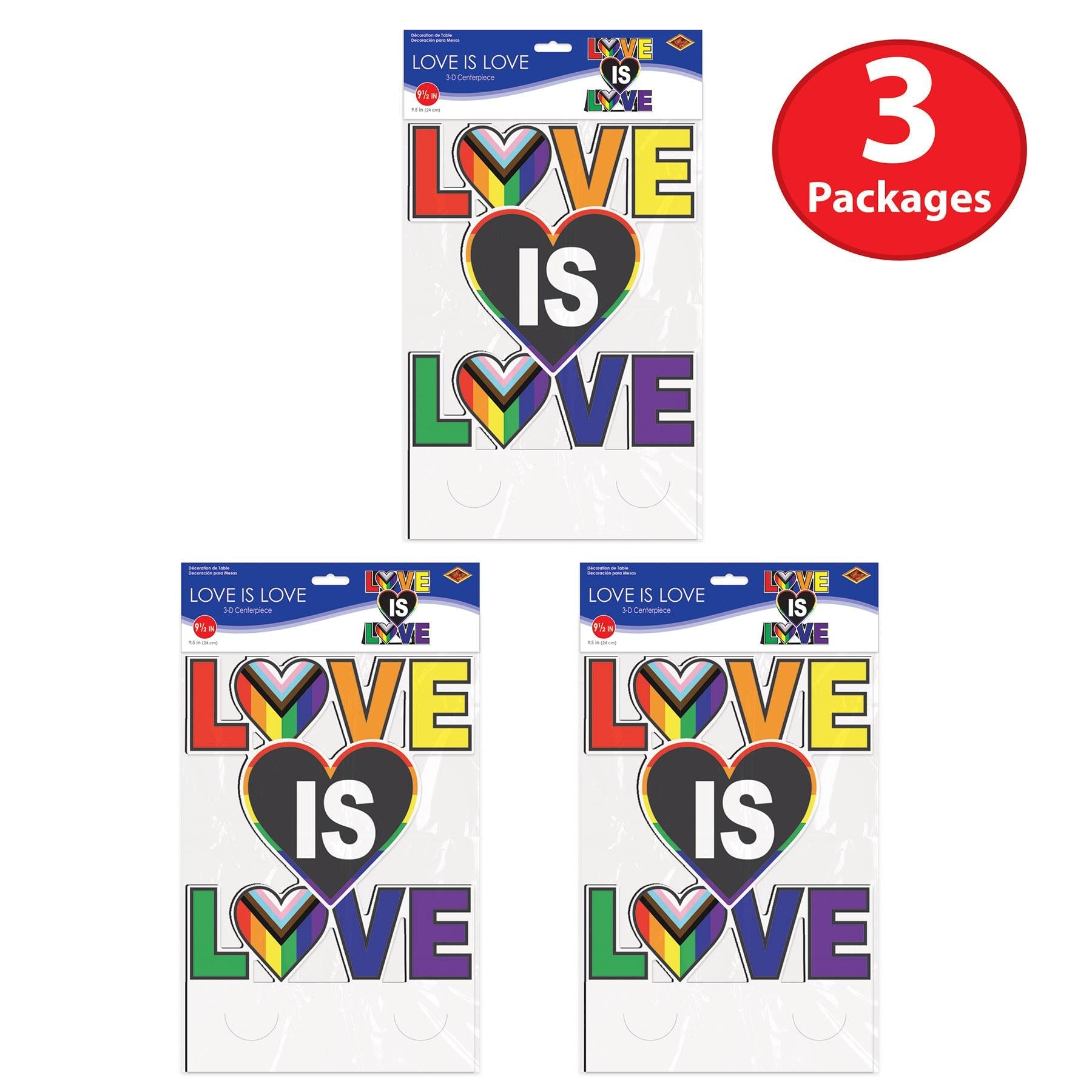 12 Pack Beistle 3D Love is Love Party Centerpieces - Rainbow Pride Decorations for LGBTQ+ Weddings, Anniversaries & Valentine's Day Celebrations