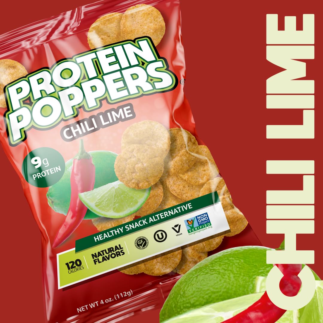 Vegan Protein Chips - High Protein Snacks for Adults | 9g Plant-Based Protein, 120 Calories per Serving | Low Sugar, Low Calorie Healthy Chips for Weight Loss | Gluten-Free, Keto-Friendly | Perfect for Office, Gym & Travel Snacking | Chili Lime Flavor (1oz Bag)