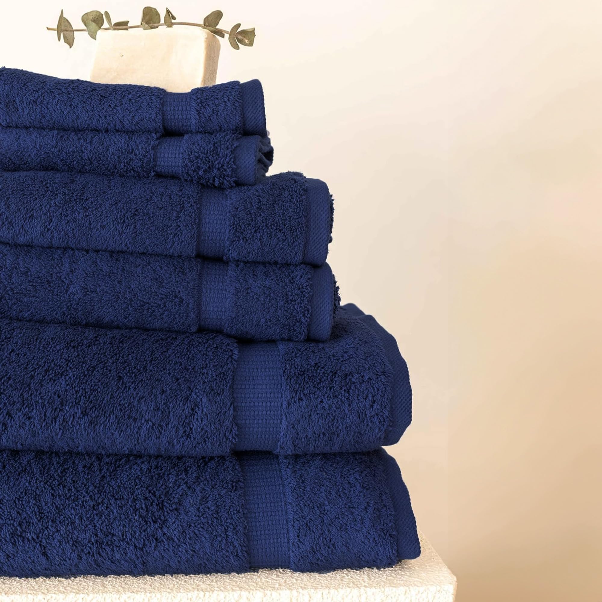 Premium 6-Piece Turkish Cotton Towel Set - Ultra Soft, Quick Drying & Highly Absorbent - Includes 2 Bath Towels, 2 Hand Towels & 2 Washcloths | Luxury Spa & Bathroom Essentials (Navy Blue)