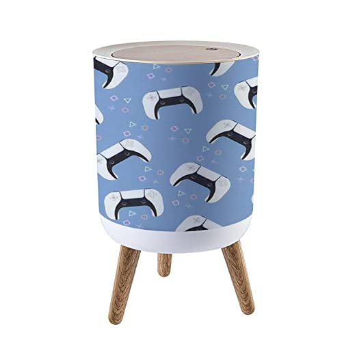 7L/1.8 Gallon Trash Can with Lid - Press Cover Wastebasket for Kitchen, Bathroom, Bedroom - Small Garbage Bin with Seamless Gamepad Design for Gamers - Perfect for Wrapping Paper, Wood Waste & Leisure Gaming Spaces