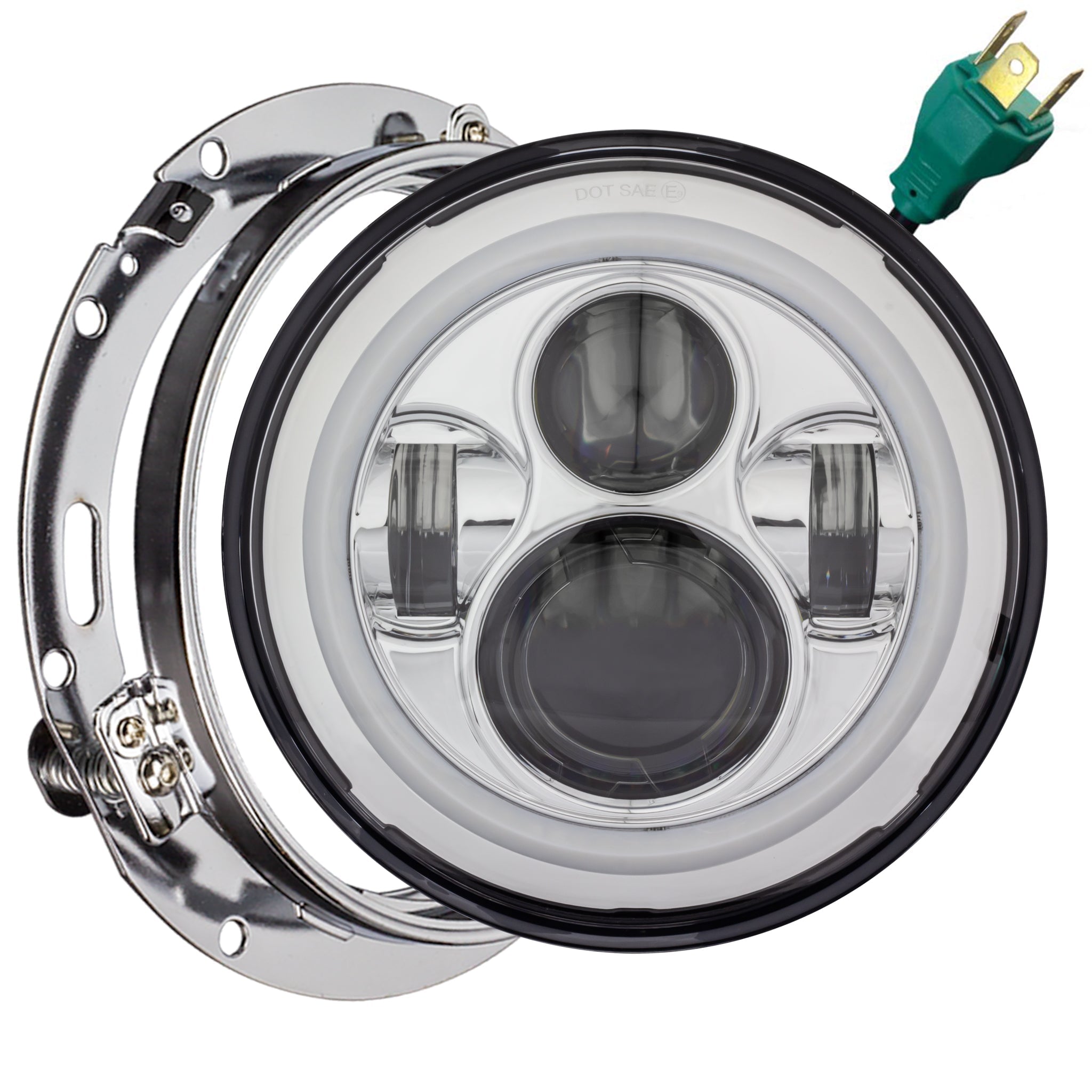Eagle Lights 7 LED Headlight with Halo Ring for Harley Davidson & Indian Motorcycles - Chrome Kit - High Visibility for Night Riding & Custom Bike Builds
