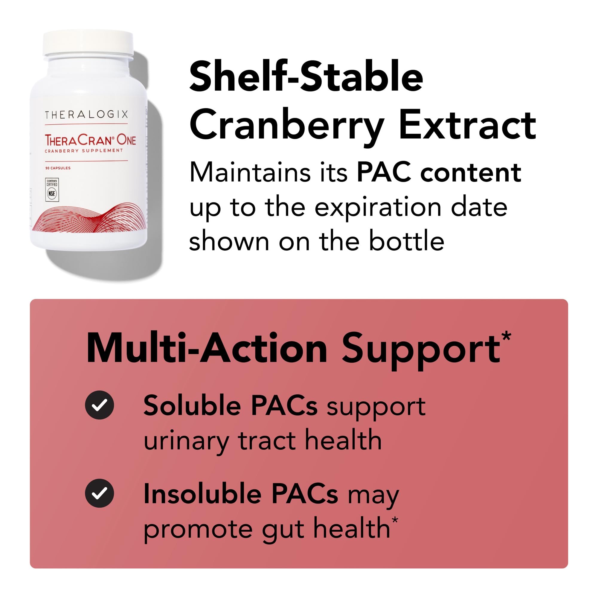 Theralogix TheraCran One Cranberry Capsules - 90-Day Supply (90 Count) - Urinary Tract Health Supplement for Men & Women - 36mg Soluble PACs per Capsule - NSF Certified - Supports Bladder & Kidney Health - Perfect for Daily Wellness & Travel