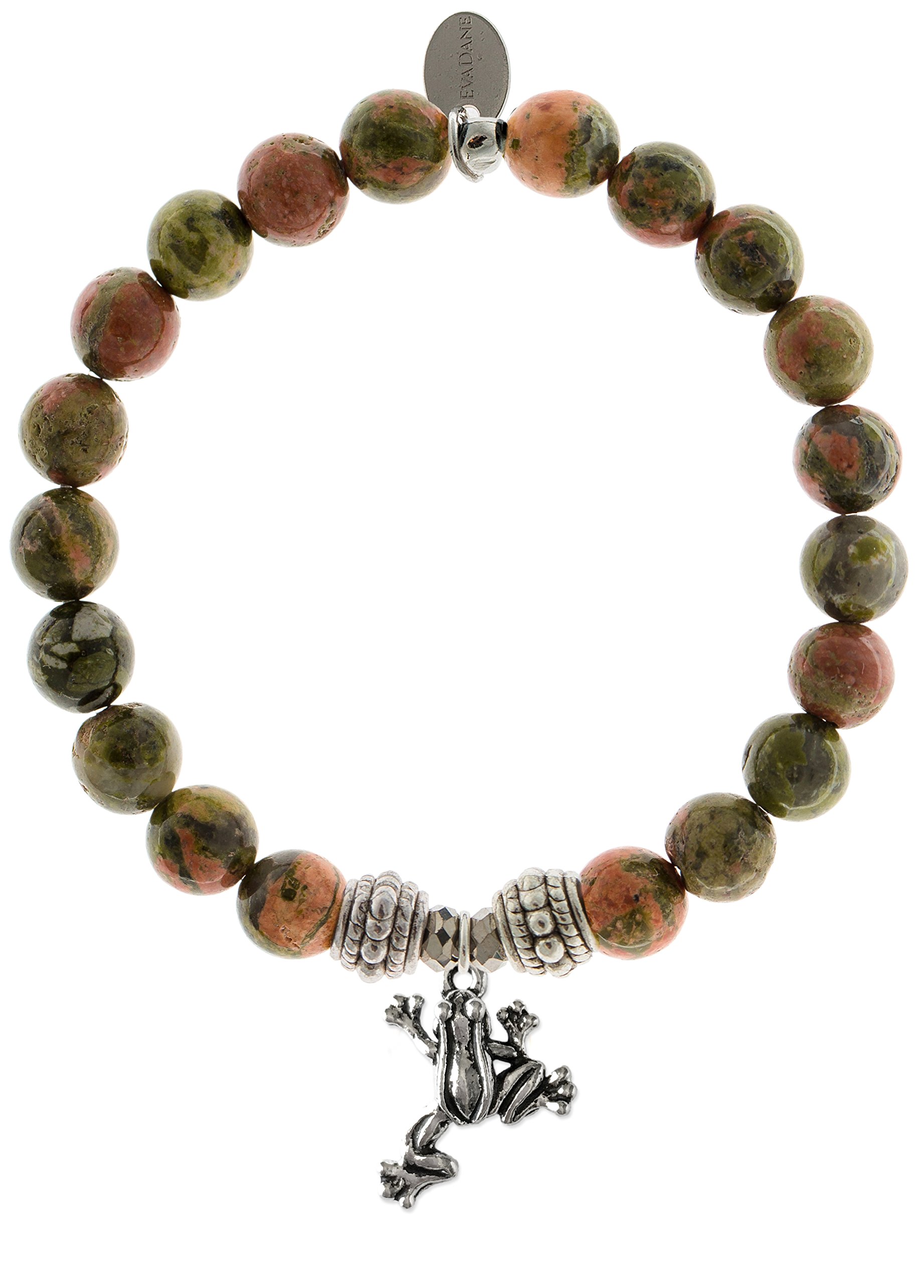 Natural Unakite Gemstone Stretch Bracelet with Frog Charm - Adjustable Rope Bead Design for Yoga, Meditation & Boho Fashion