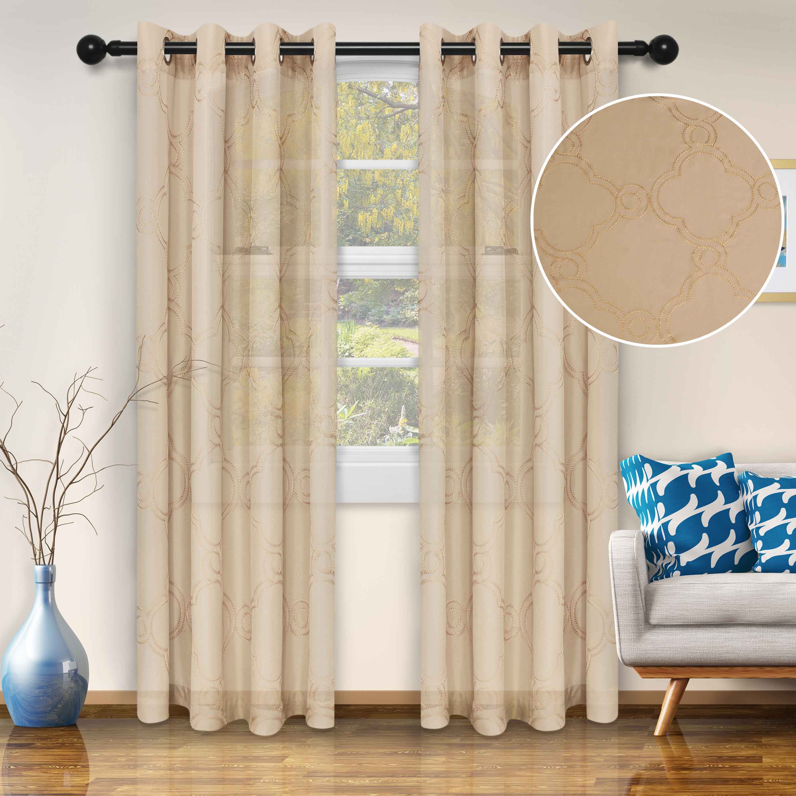 Embroidered Moroccan Sheer Grommet Curtain Set - Elegant Window Treatments for Living Room, Bedroom & Boho Home Decor