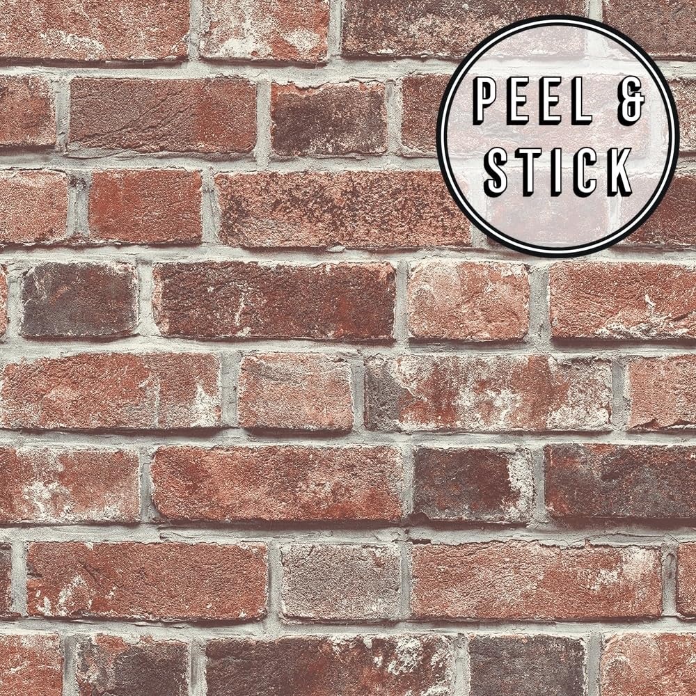 Red Brick Peel and Stick Wallpaper - Self-Adhesive Removable Wallpaper for Home Decor, Easy to Install DIY Wall Covering - Perfect for Living Room, Bedroom, Kitchen Backsplash & Accent Walls