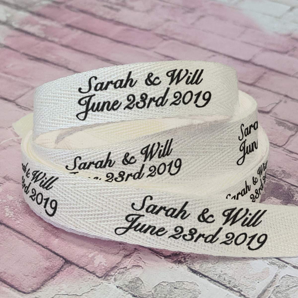 Custom Printed Cotton Ribbon - Personalized with Your Text for Wedding Favors, Gift Wrapping & Crafts (100 Yards Bulk Roll) - Perfect for DIY Projects, Party Decorations & Special Occasions