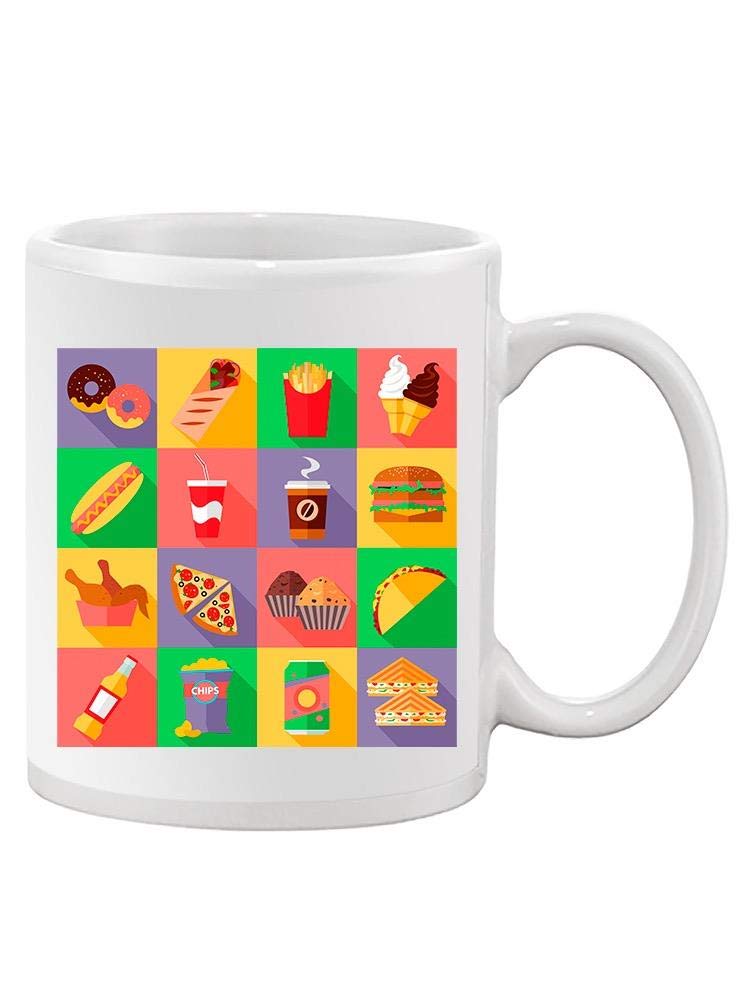 Fast Food Icons Design Coffee Mug - Ceramic Unisex Cup for Home, Office & Gift (11oz) - Perfect for Coffee, Tea & Hot Drinks