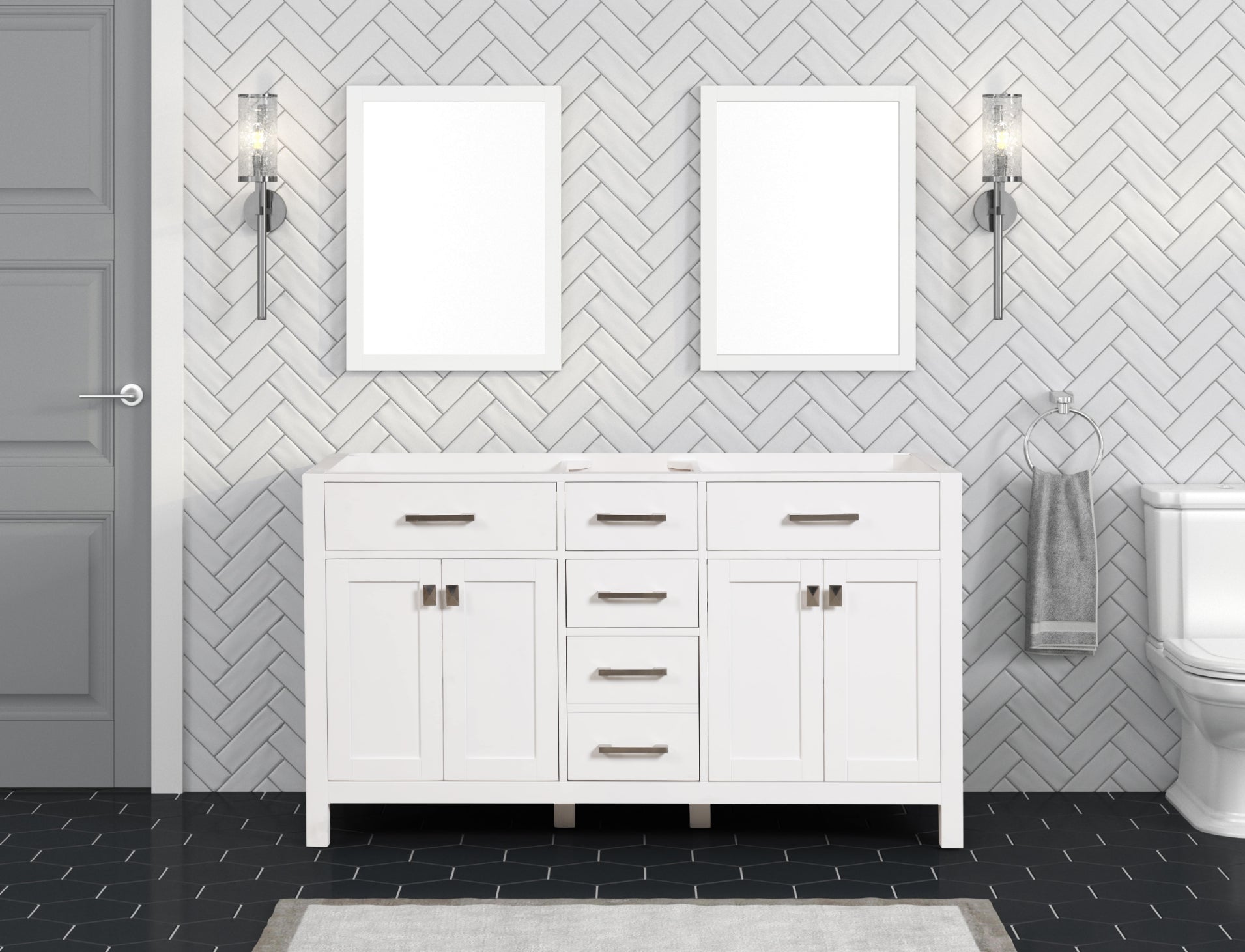 59.5 Inch Modern Double Bathroom Vanity in Bright White - Freestanding Bathroom Sink Cabinet with Soft Close Drawers for Master Bathroom & Guest Bath Remodel