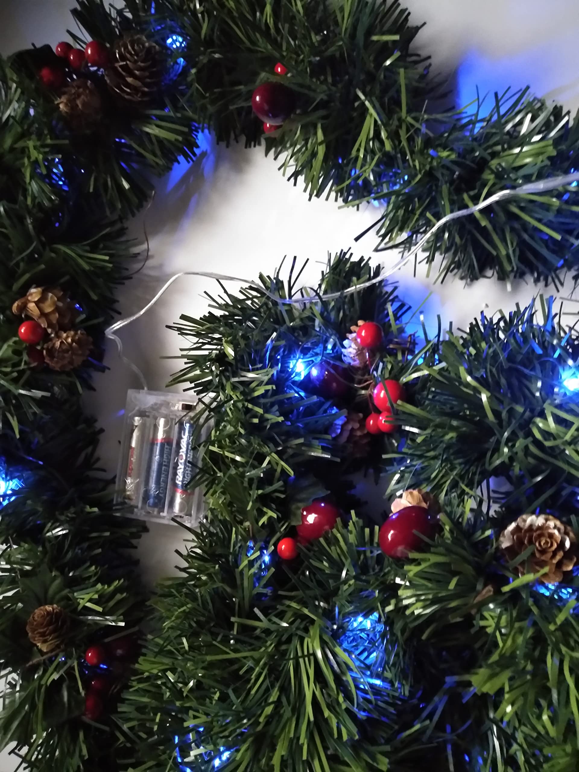 Blue LED Battery Operated Christmas Garland Lights for Indoor Outdoor Holiday Decorations