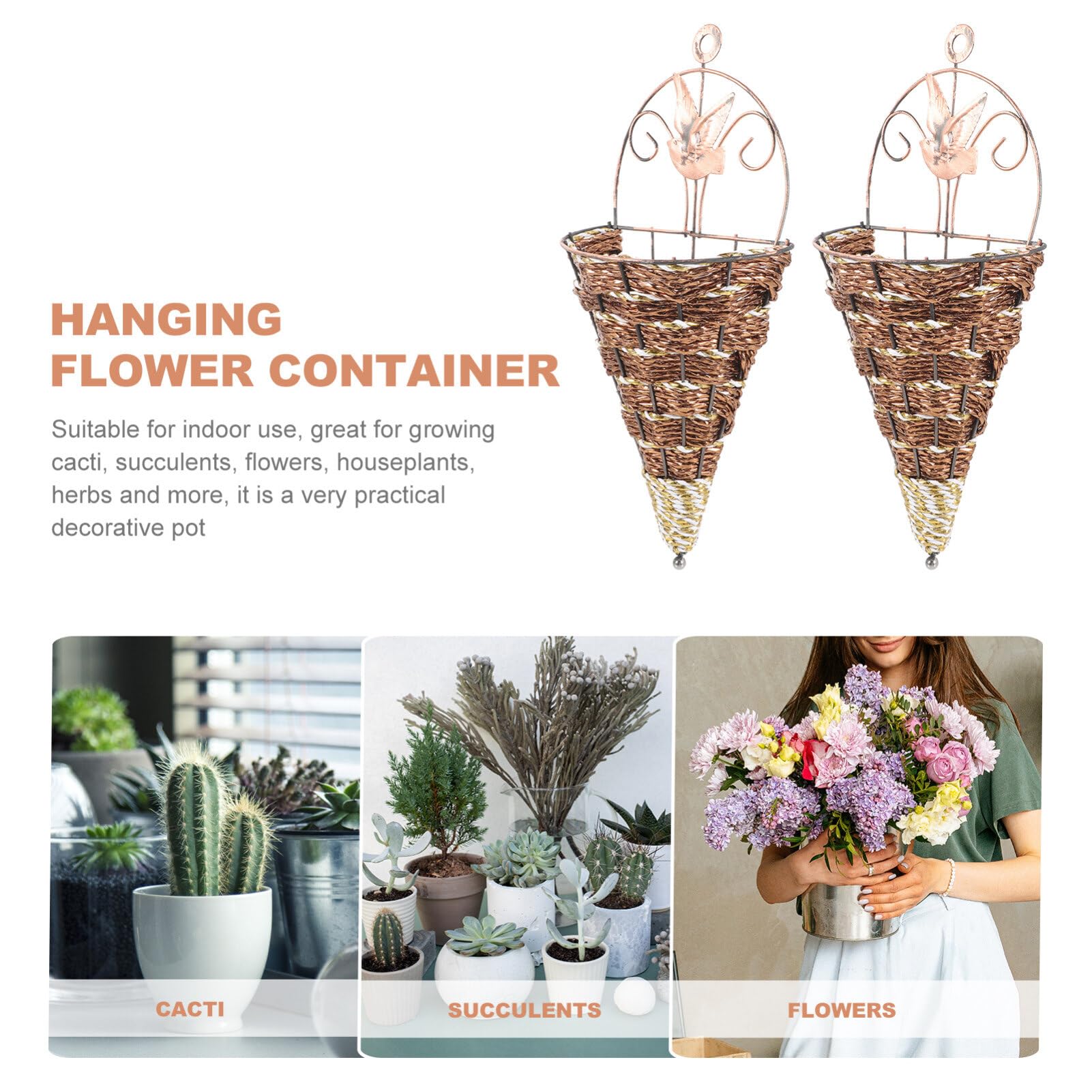 Bestoyard 2-Pack Plastic Hanging Flower Basket - Indoor/Outdoor Wall Planter with Iron Hooks for Plants, Herbs & Succulents - Perfect for Balcony, Garden & Home Decor
