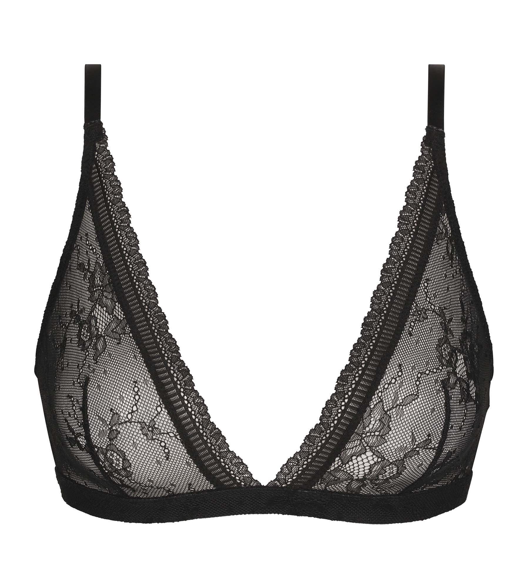 Black Floral Lace Triangle Bralette - Wireless Comfort Bra for Women | Perfect for Yoga, Lounge & Everyday Wear