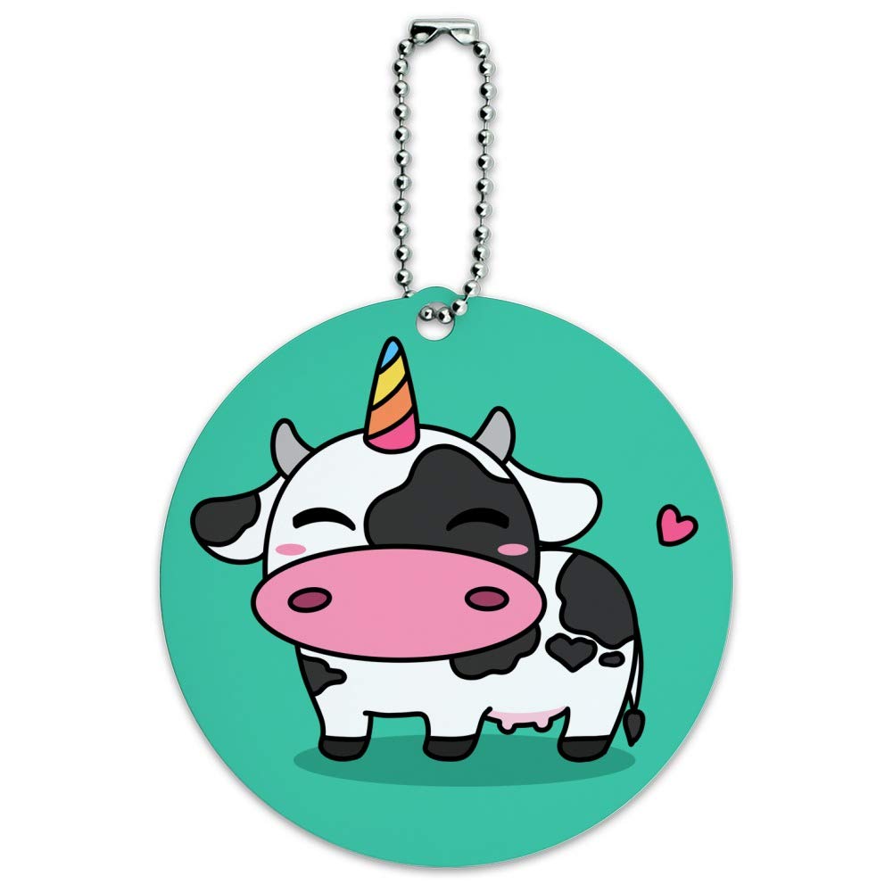 Adorable Kawaii Unicorn Cow Round Luggage ID Tag - Cute Suitcase Name Tag for Carry-On Bags - Perfect for Travel, School Backpacks & Kids' Luggage Identification