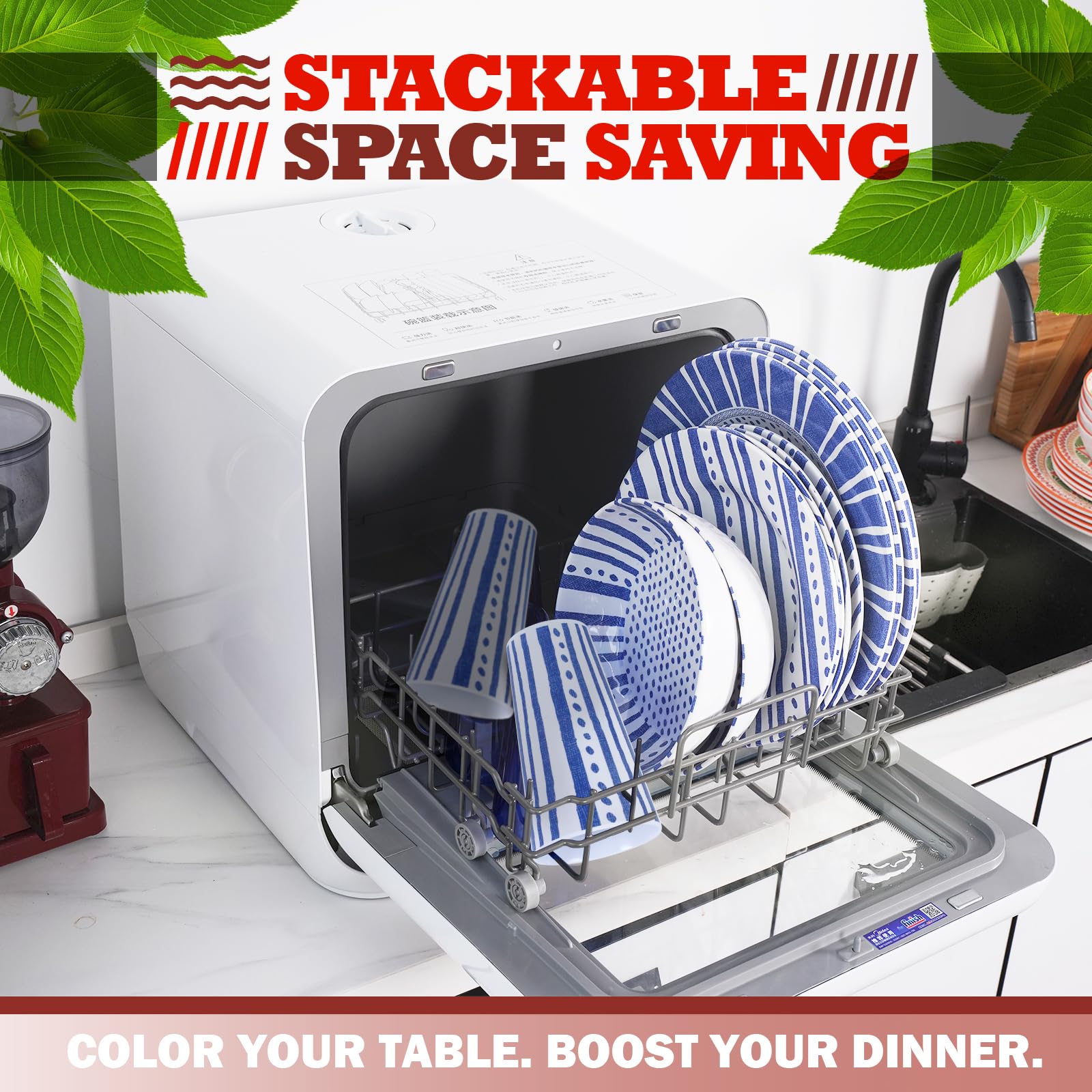 Premium 16-Piece Melamine Dinnerware Set - Durable, Lightweight & Unbreakable Plates, Bowls, Cups for Camping, Picnics, RV & Outdoor Dining | Floral Design | Dishwasher Safe for Indoor & Outdoor Use