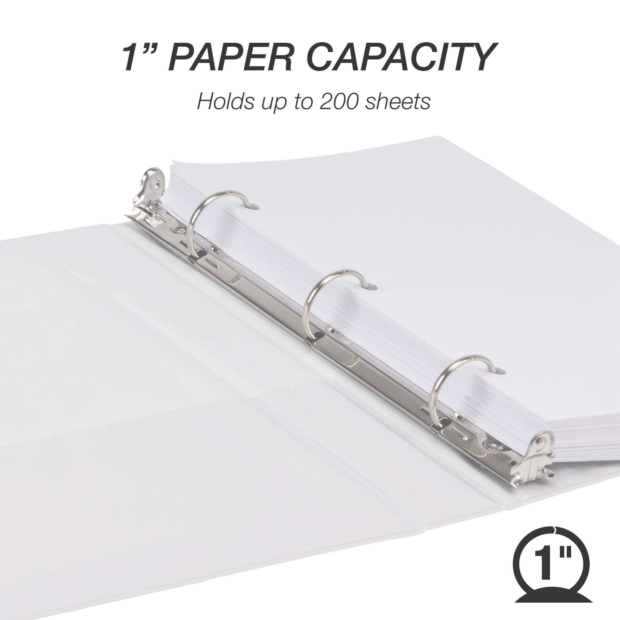 Samsill 1 Inch Mini 3 Ring Binder - 6 Pack White Round Ring Binders with Non-Stick Customizable Covers | Made in USA | Perfect for School, Office & Home Organization
