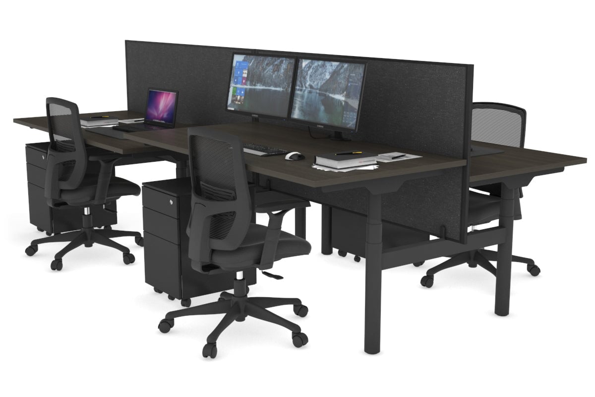 Flexi Premium Height Adjustable 4-Person H Bench Workstation - Black Frame [1200L x 800W with Cable Management] - Ideal for Office, Coworking Spaces & Home Offices