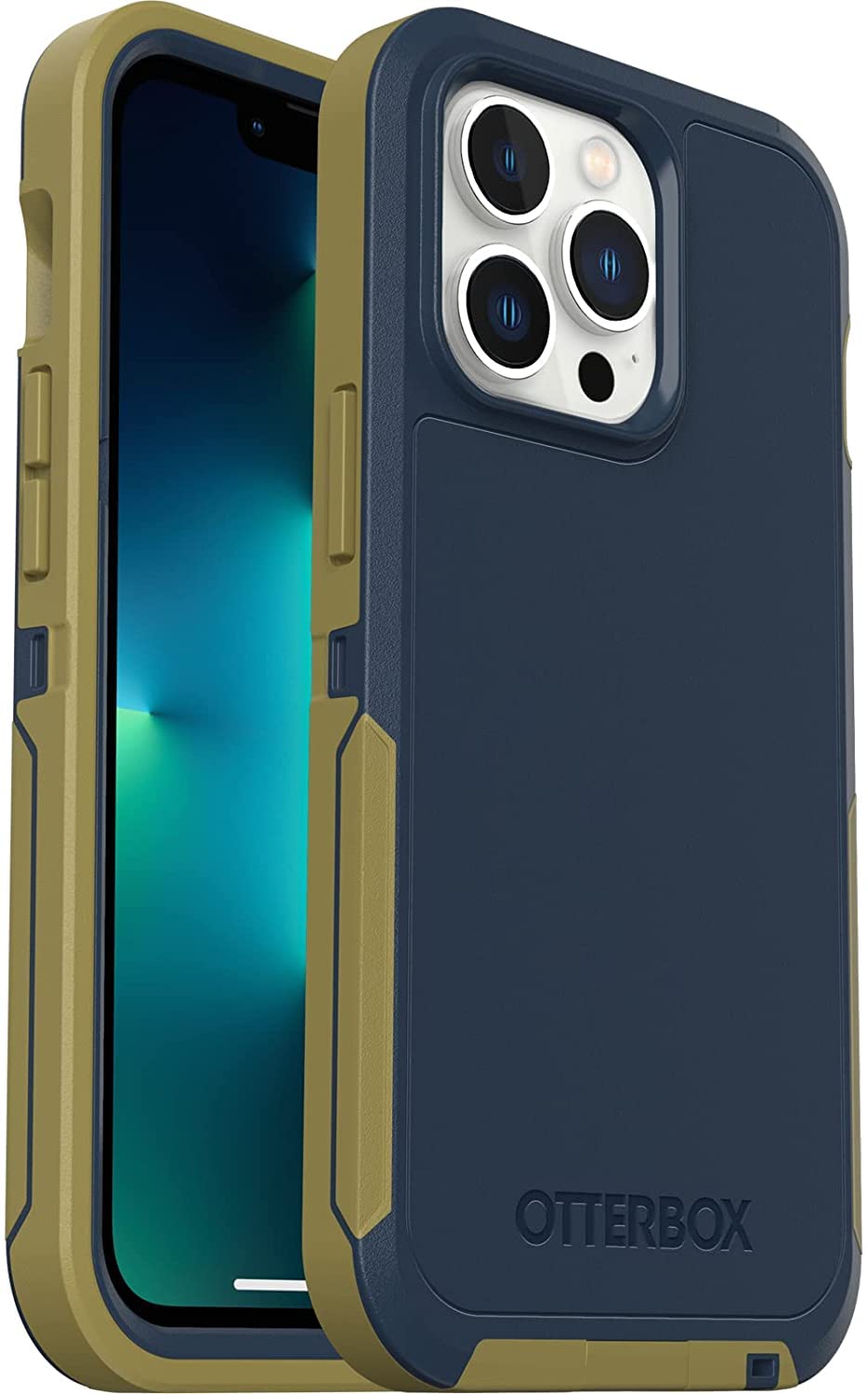 OtterBox DEFENDER SERIES XT SCREENLESS EDITION iPhone 13 Pro Case - Shockproof, MagSafe Compatible, Eco-Friendly Recycled Plastic, Dark Mineral Blue & Green - Perfect for Outdoor Adventures & Daily Protection