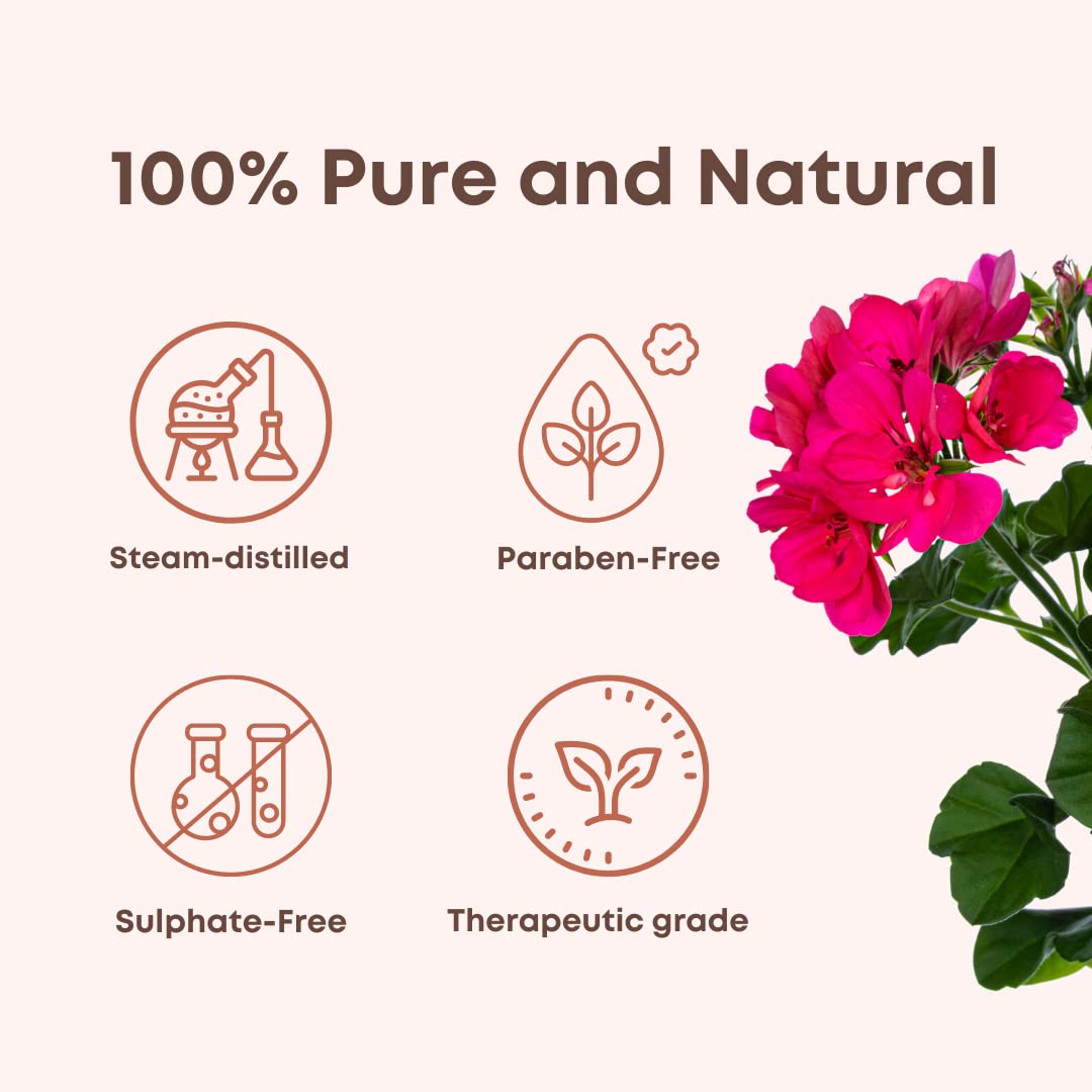 Geranium Essential Oil 10ml - 100% Pure, Undiluted & Therapeutic Grade | Organic Aromatherapy Oil for Diffusers, Massage & Relaxation | Steam Distilled for Spa, Yoga & Meditation Use