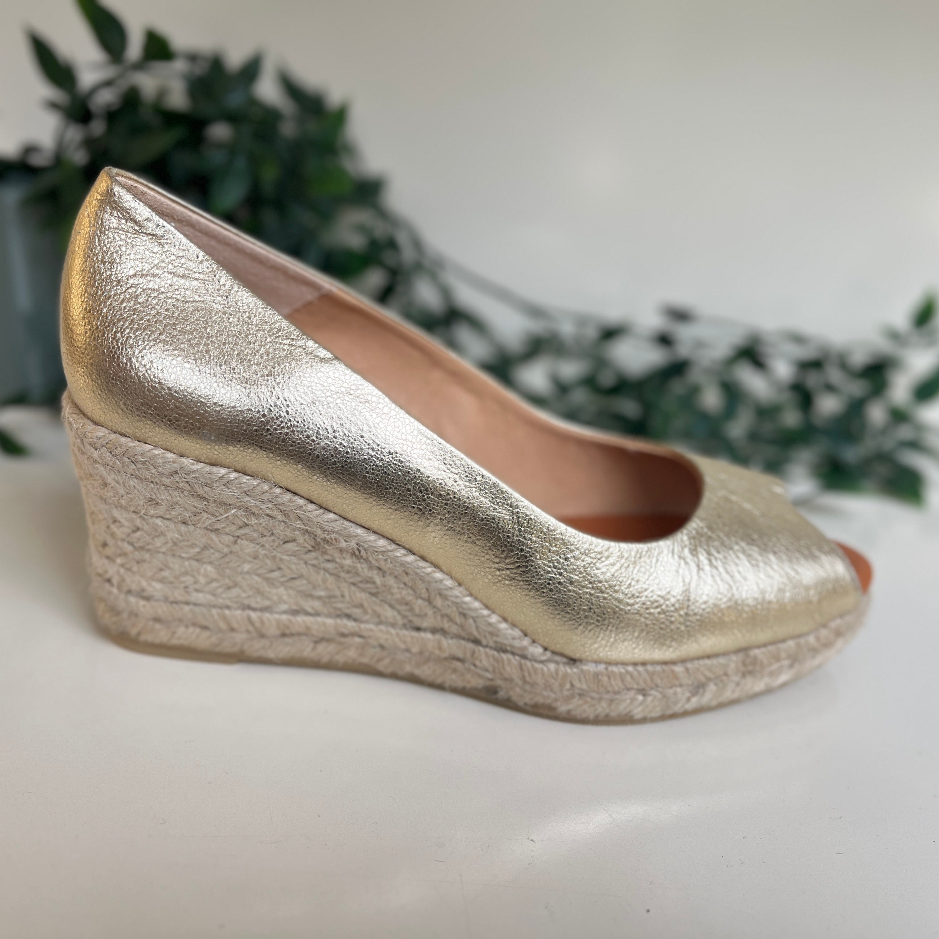 MARIAN Gold Peep Toe Wedge Espadrille Sandals - Women's Fashion Summer Shoes for Beach, Party & Casual Outings