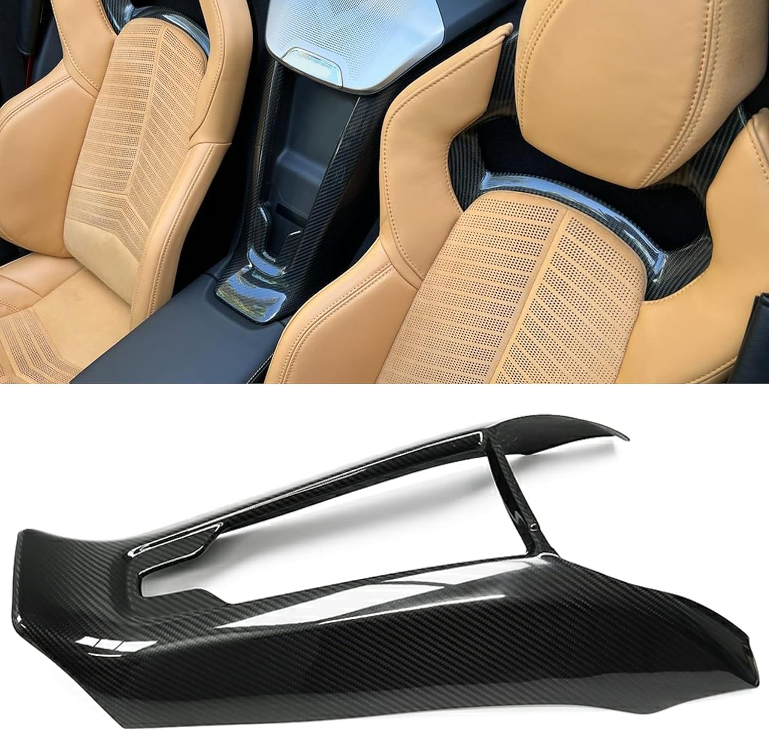 Carbon Fiber Wireless Charging Dock & Center Console Cover for Chevrolet Corvette C8 Stingray (2020-2024) - High Gloss Black | Interior Upgrade for Z51 & Z06 Models | Perfect for Road Trips & Daily Commuting