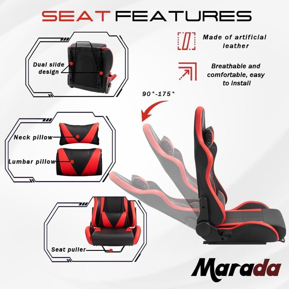 Marada Racing Simulator Cockpit with Adjustable Gaming Seat - Compatible with Logitech G27 G29 G920 G923, Thrustmaster T300RS GT, Fanatec & More - 50mm Heavy-Duty Steel Frame for Ultimate Stability - Perfect for Home Racing Simulation & Esports Training