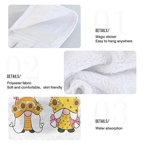 Sunflower Gnomes Kitchen Towels - 2PCS Soft Super Absorbent Hand Towels with Loops (12x17 In) for Bathroom, Washroom, Guestroom & Hotel - Perfect for Spring Summer Decor, Kids Room & Farmhouse Kitchen