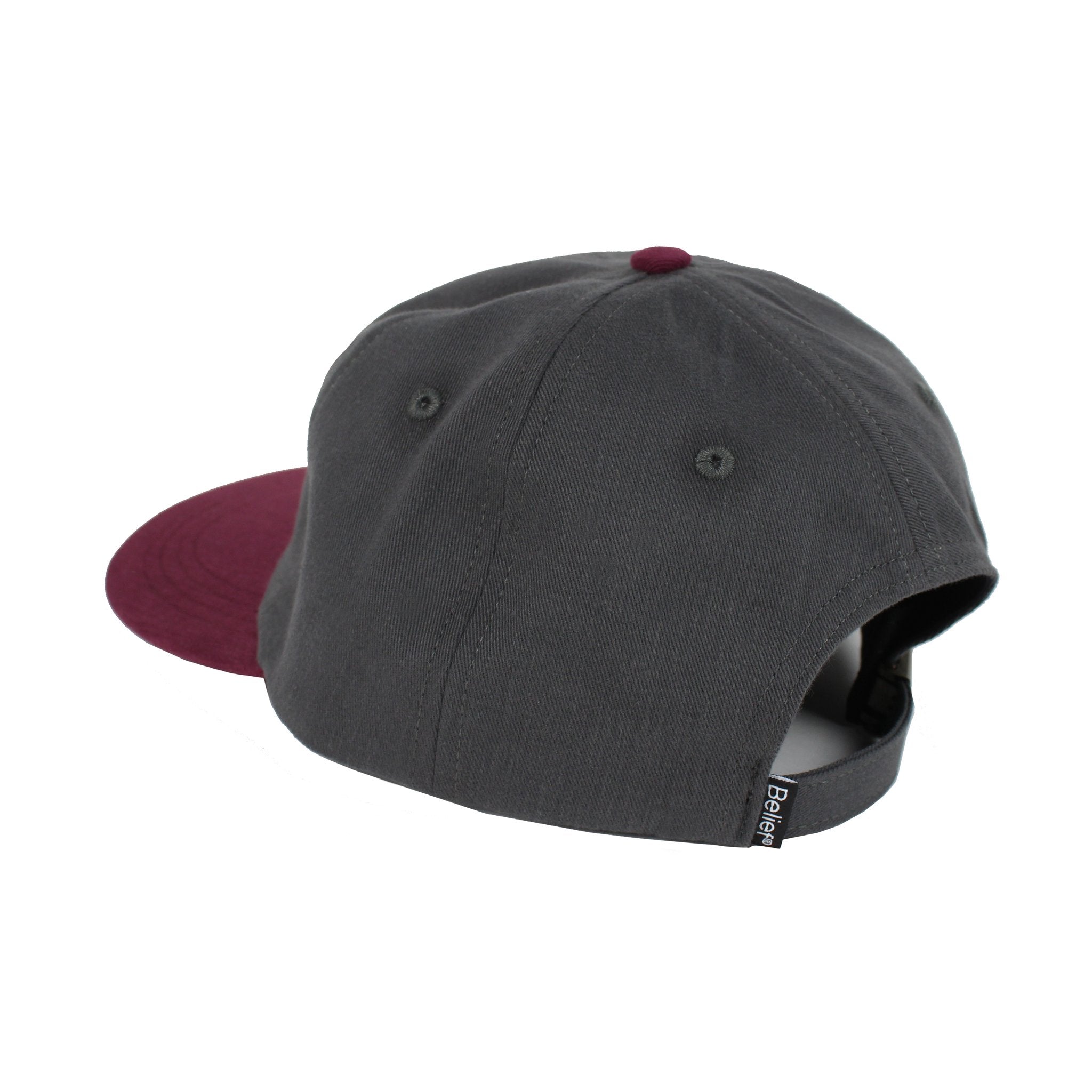 Belief NYC Liberty 6 Panel Baseball Cap - Graphite/Burgundy Adjustable Dad Hat for Men & Women - Perfect for Outdoor Sports, Casual Wear & Street Fashion