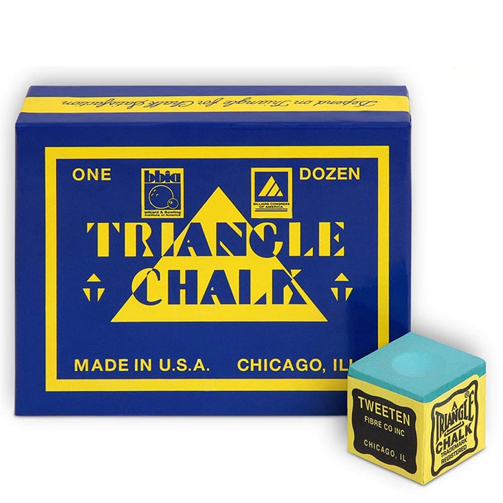 Premium Triangle Billiard Pool Cue Chalk (12-Pack) - High-Quality Made in USA Pool Accessories + 2 Free Billiard Table Spots by Tweeten Fibre Co. - Perfect for Professional Pool Players & Home Game Rooms