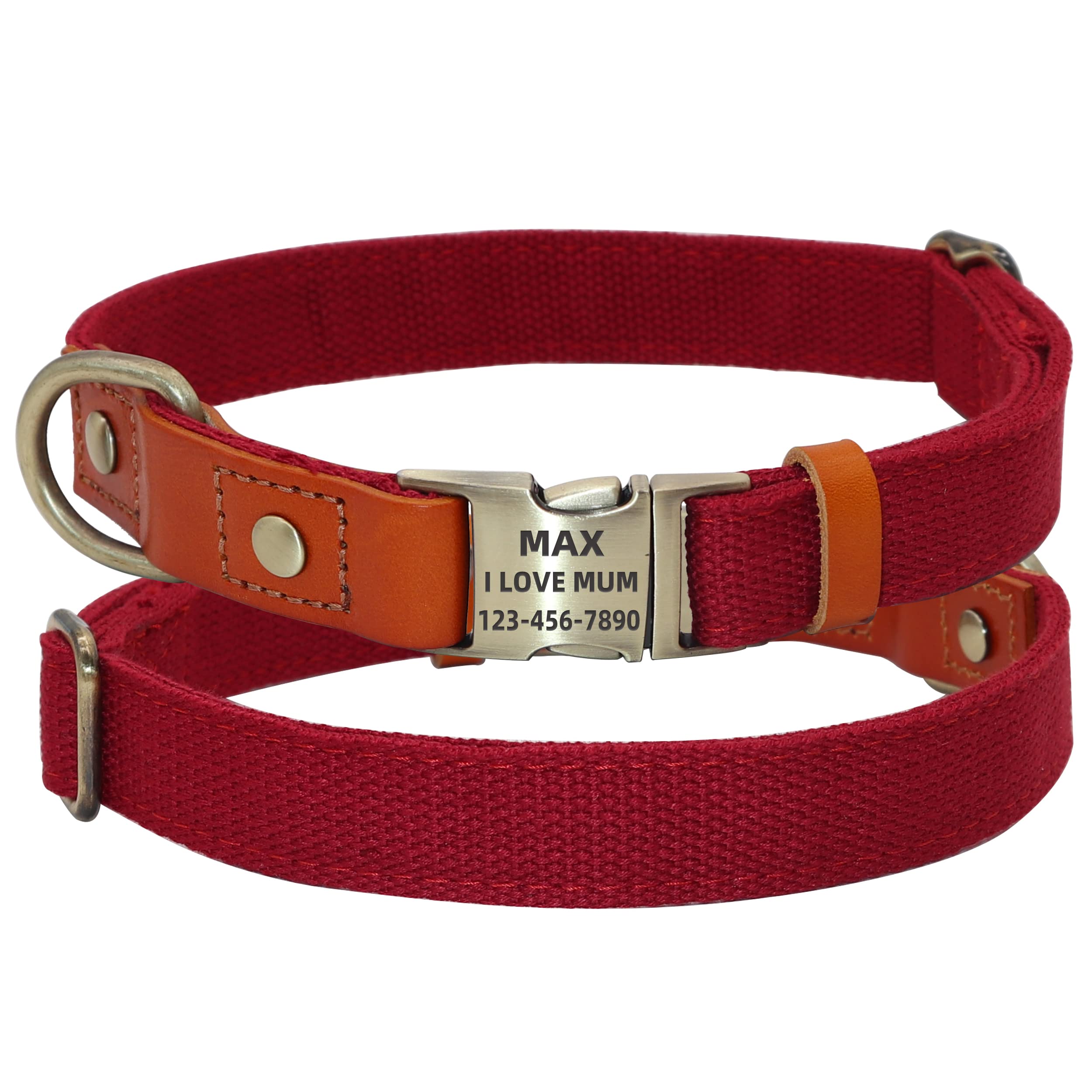 **Personalized Dog Collar & Leash Set - Custom Engraved Name, Adjustable Quick-Release Buckle for Small, Medium & Large Dogs (Red, Size M) - Perfect for Walks, Training & Gifts**