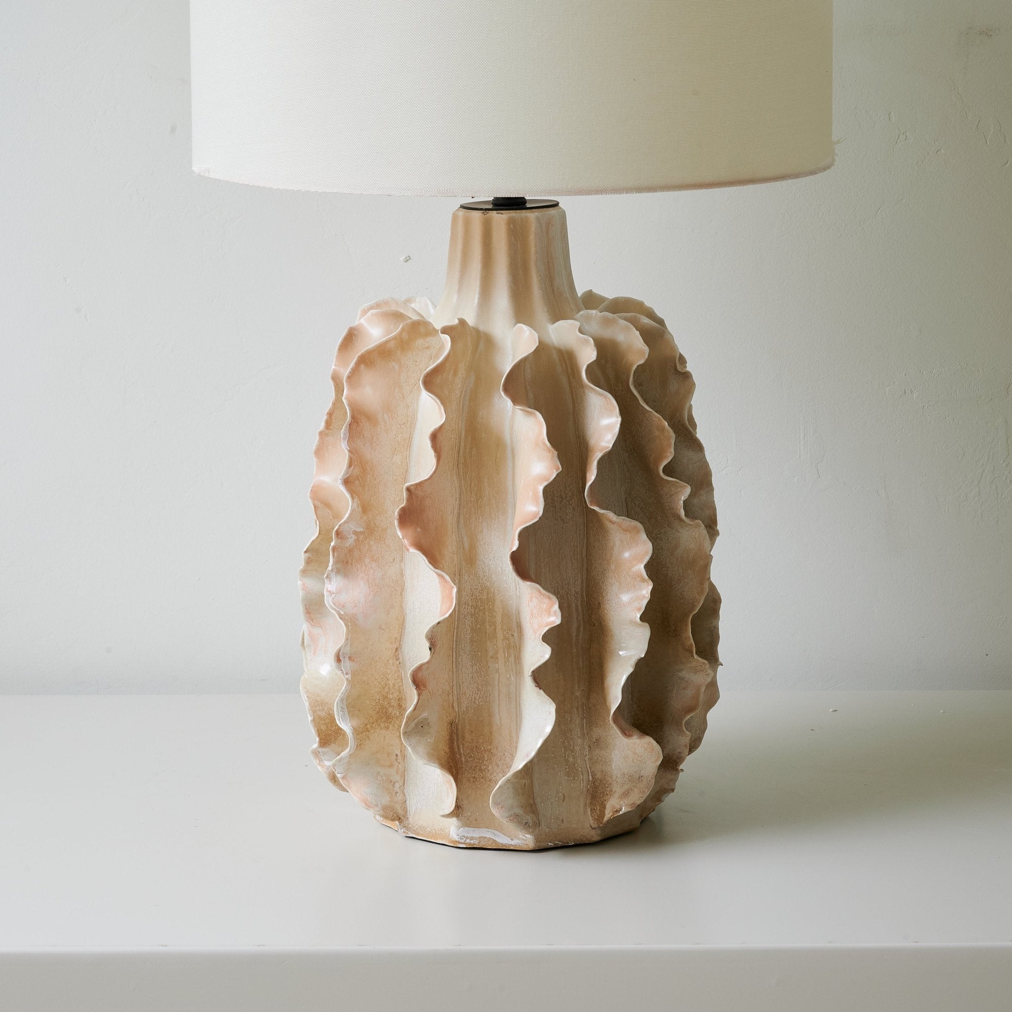 Handmade Rippled Clay Table Lamp - Modern Ceramic Bedside Light for Living Room, Bedroom & Office Decor