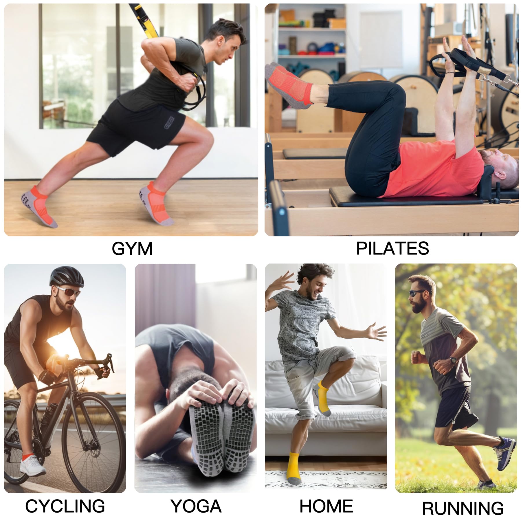 **SkiBeaut Men's Low Cut Non-Slip Grips Cushion Ankle Socks - 3 Pairs for Pilates, Yoga, Hospital & Work - Anti-Skid Breathable Comfort Socks for Men**