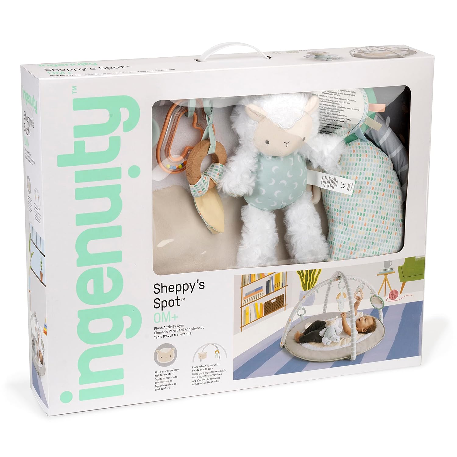 Ingenuity Sheppy's Spot Plush Activity Gym for Babies - Soft & Interactive Playmat with Hanging Toys for Tummy Time, Sensory Development & Early Learning - Perfect Nursery Gift for Newborns & Infants