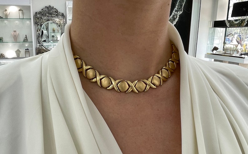 14K Solid Yellow Gold XOXO Statement Necklace - 13.35MM Irregular Chain Pattern for Women, Gift for Her, Valentine's Day, Anniversary, Birthday, Party Wear