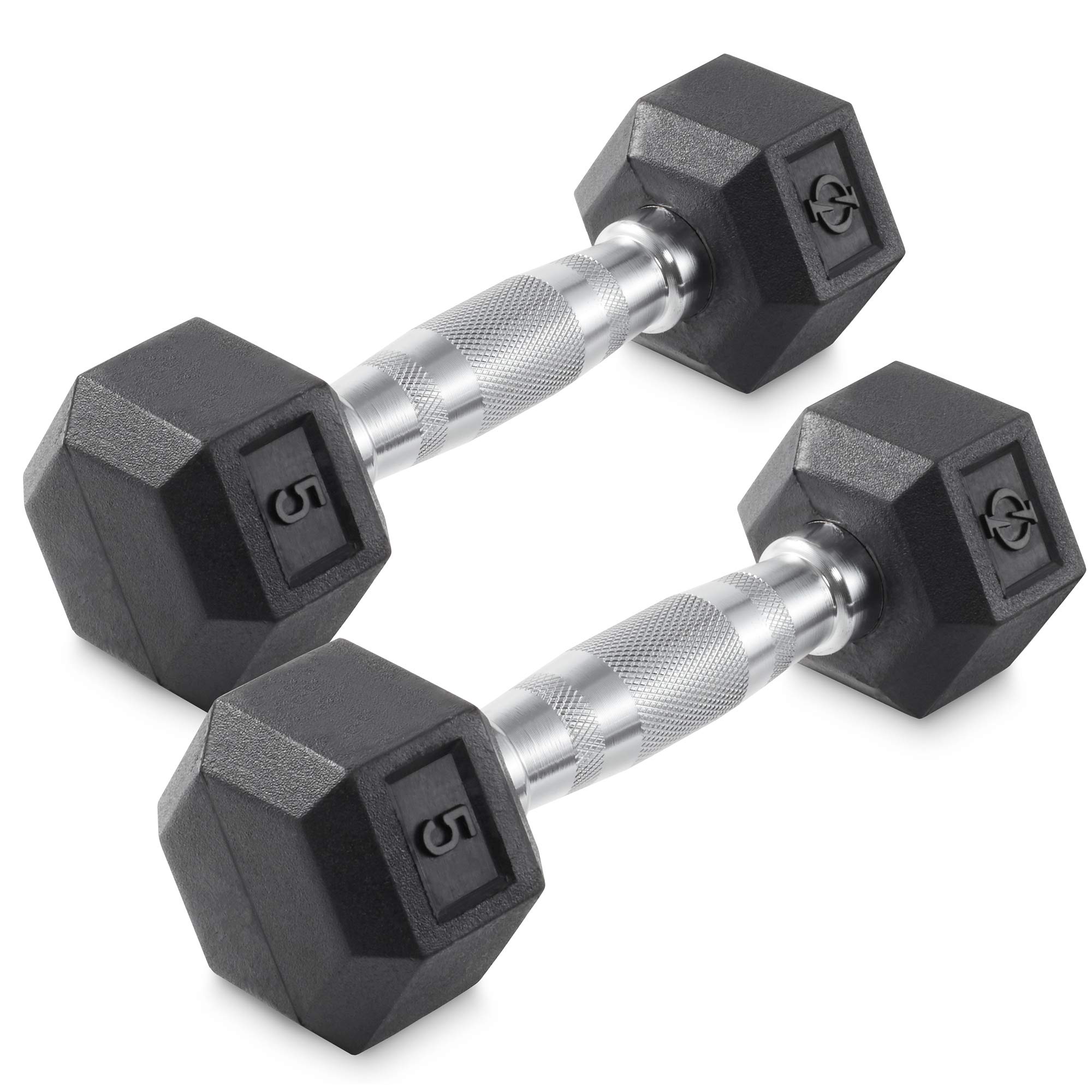 Philosophy Gym Rubber Coated Hex Dumbbell Hand Weights - Pair (5-50lbs) for Home Workouts, Strength Training & Fitness | Non-Slip Grip, Durable Rubber Coating