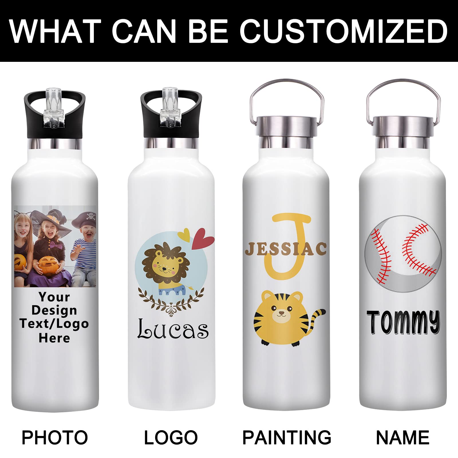 Custom Insulated Water Bottles 10-Pack with Straw - Personalized Name & Text - 26oz/12oz Bulk School Supplies - Perfect for Students, Sports, Gym & Outdoor Activities