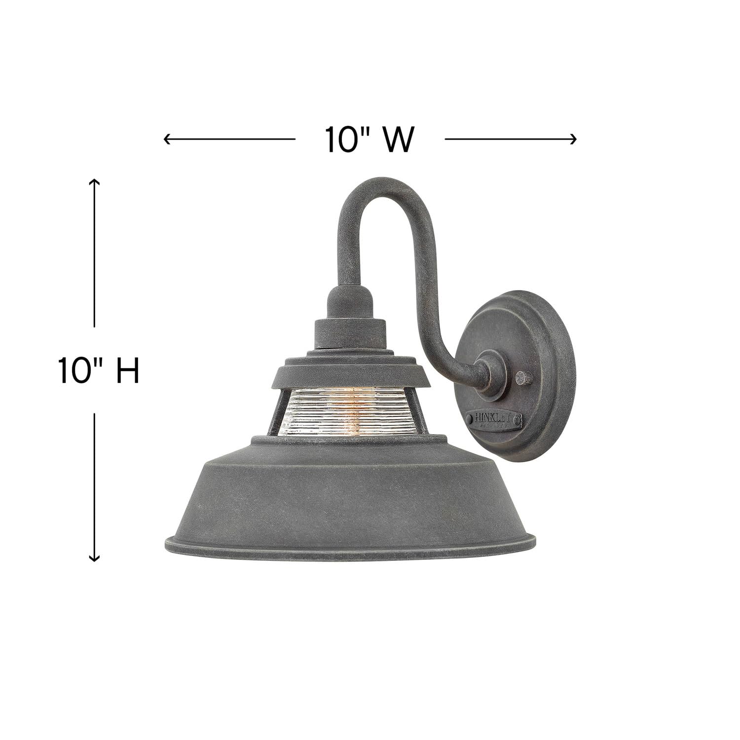 Hinkley Troyer 1194DZ Small Outdoor Wall Mount Lantern Light with Gooseneck Arm - Farmhouse Style Shade & Ribbed Glass Accent in Aged Zinc Finish - Perfect for Porch, Patio, Garden, and Entryway Lighting