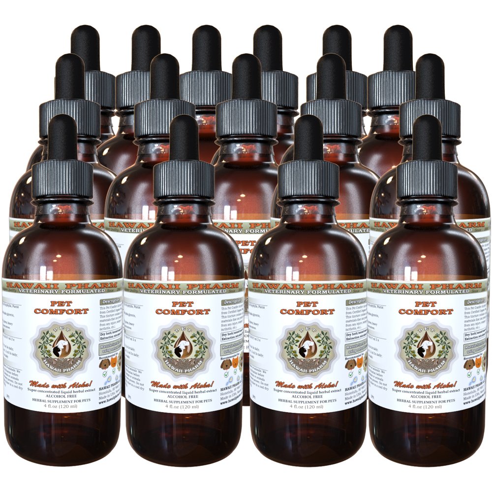 HawaiiPharm Pet Comfort - Alcohol-Free Liquid Herbal Extract for Dogs & Cats - Natural Veterinary Supplement (15 x 4 oz) - Supports Joint Health, Anxiety Relief & Overall Wellness for Pets