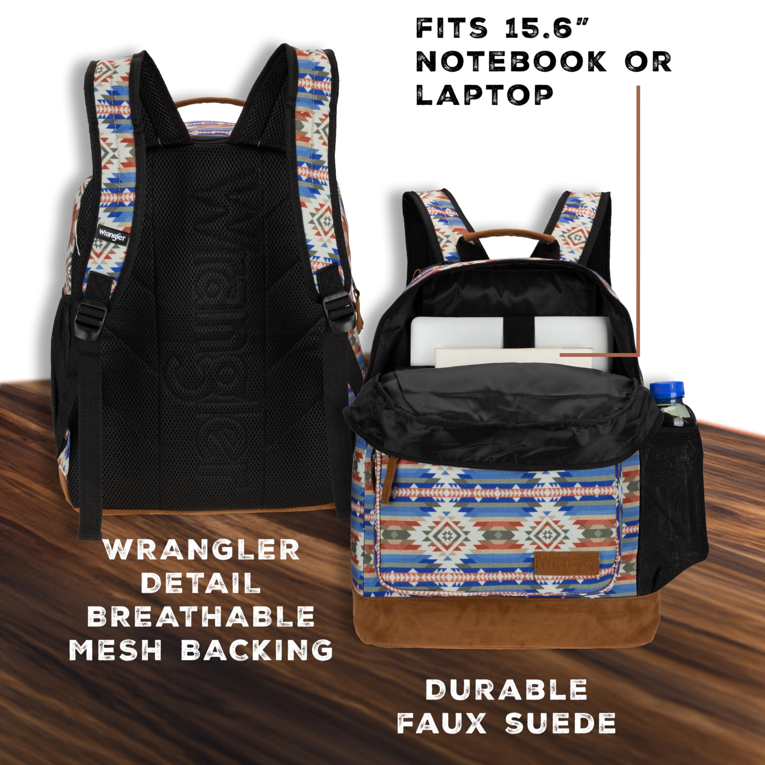 Wrangler Yellowstone Western-Style Backpack - Water Resistant Coated Canvas Daypack for Travel, School & Daily Use with Padded Laptop Sleeve (Fall Checotah) | Perfect for College, Hiking & Commuting