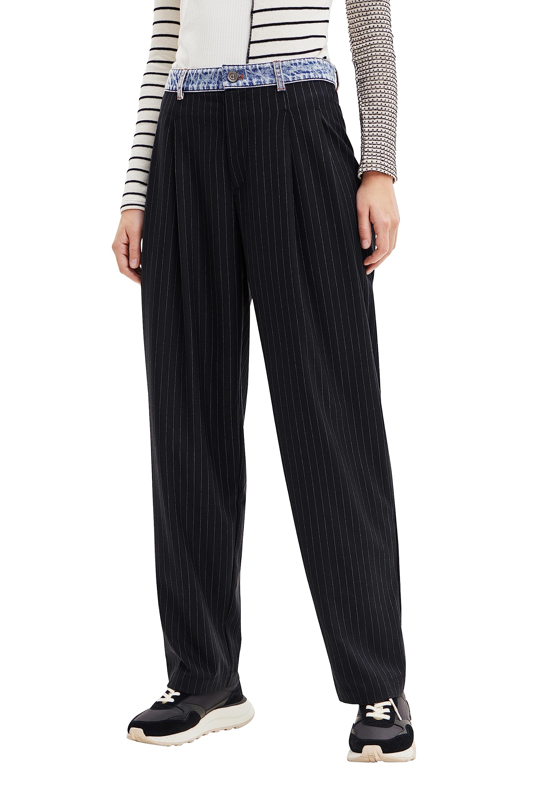 Desigual Women's Woven Long Pants - Comfortable High-Waist Trousers for Casual Wear, Office & Travel - Plus Size Available