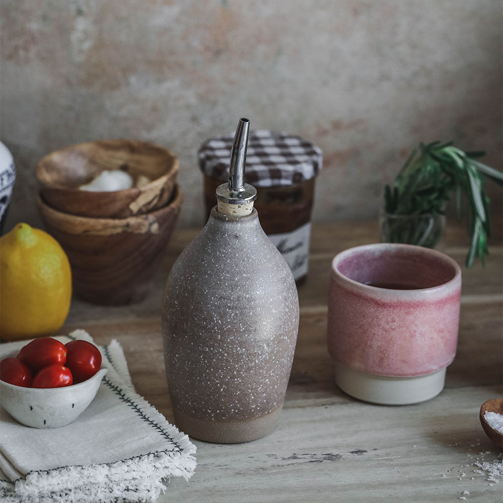 Premium Dark Ceramic Oil Bottle with Drip-Free Spout - Perfect for Kitchen, Olive Oil Dispenser & Gourmet Cooking