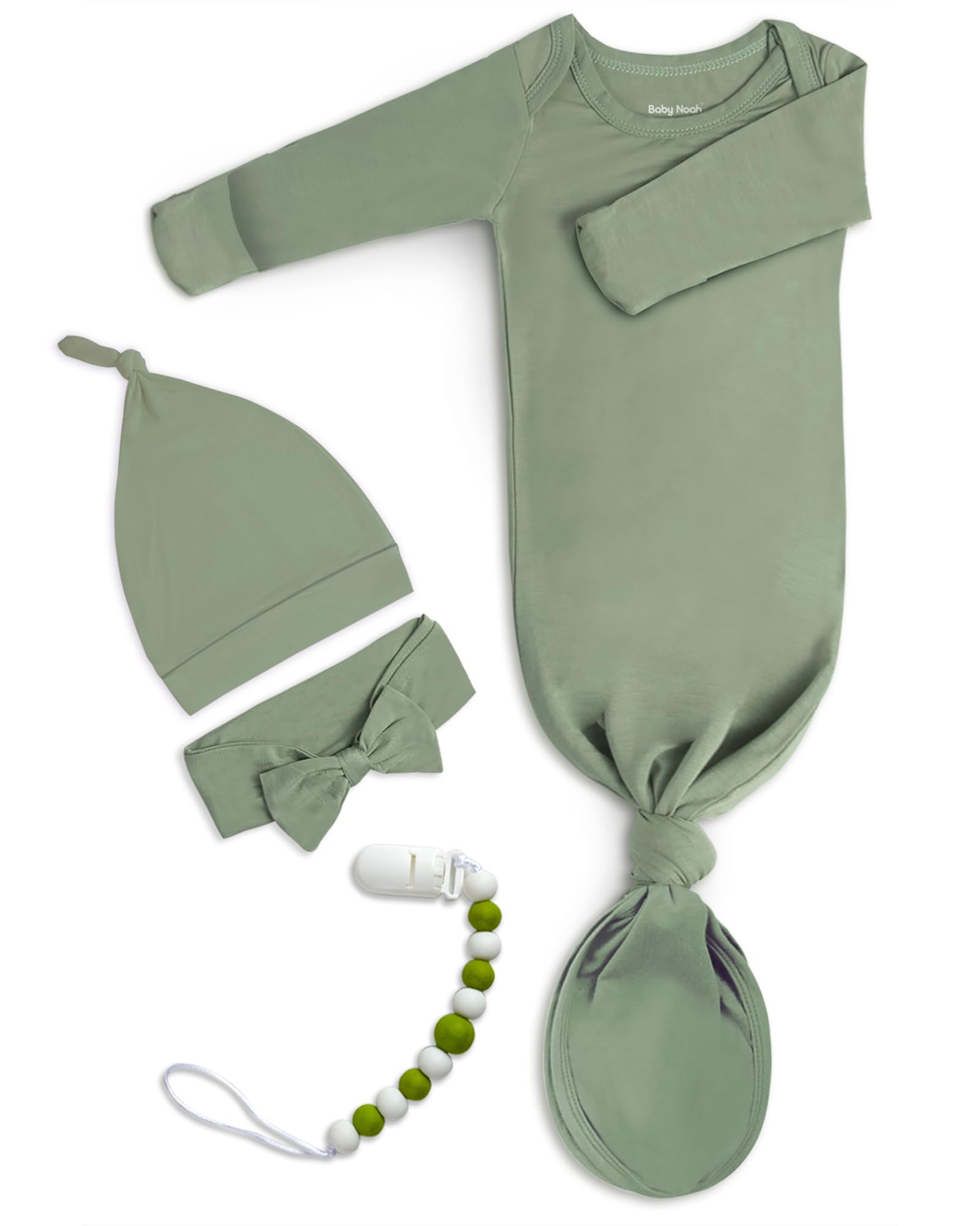 Soft Baby Knotted Gown Set with Mittens & Hat - Newborn Long Sleeve Sleeper for Cozy Nights