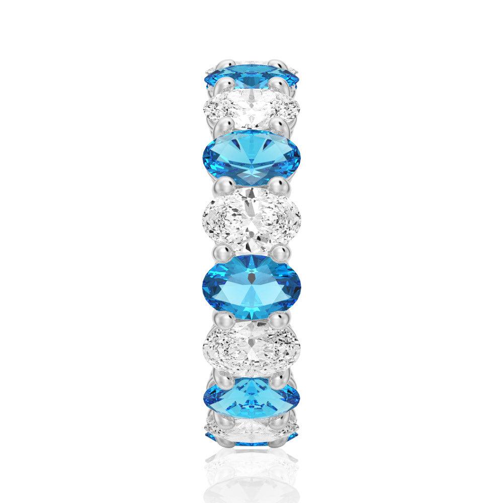 6.6 CT Lab Grown White Sapphire & Blue Topaz Gemstone Ring - Elegant Wedding Band, Anniversary Gift for Her, Perfect for Engagement & Special Occasions