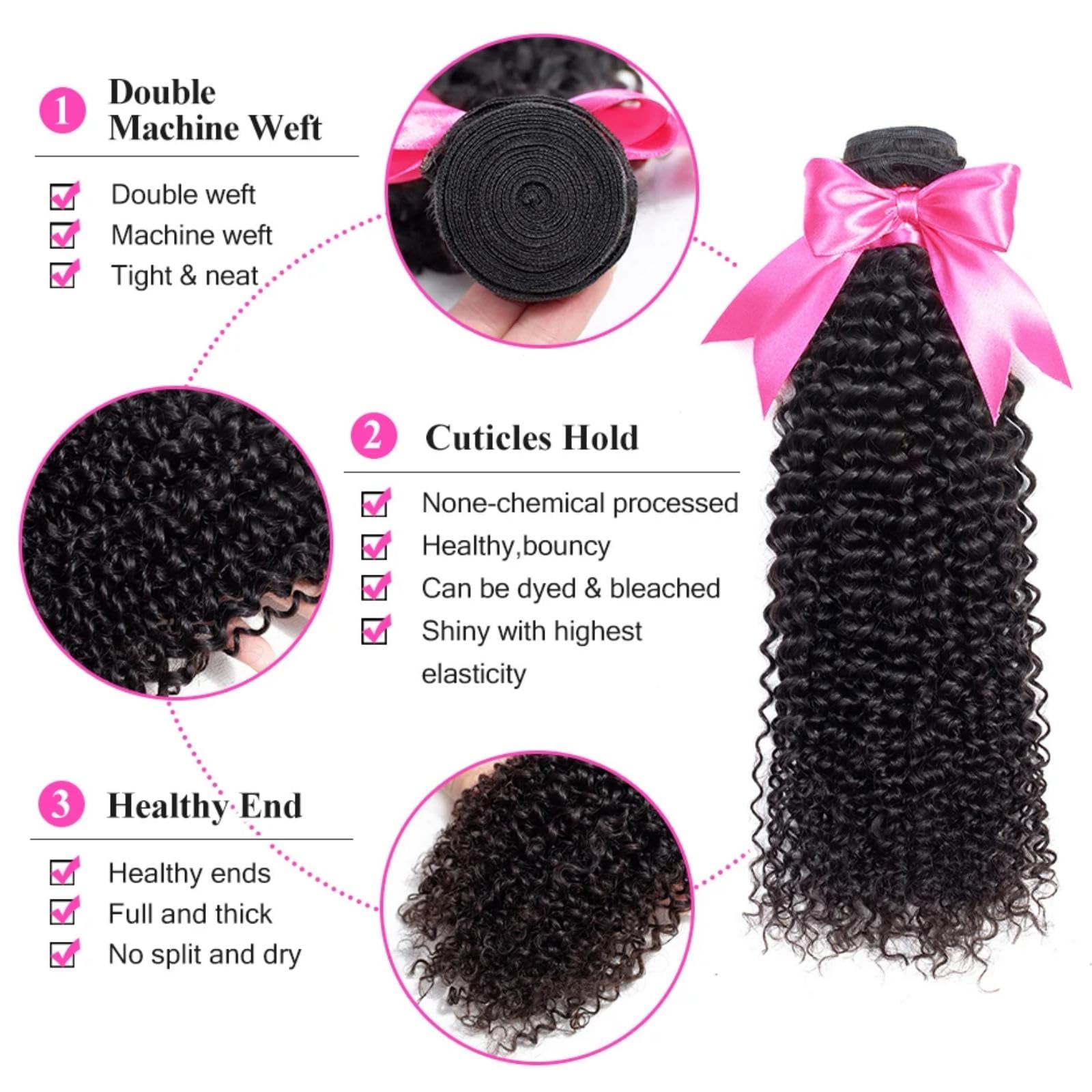 ISEE Hair 100% Unprocessed Afro Kinky Curly Human Hair Bundles - 9A Mongolian Virgin Hair Weave - Natural Black Color (16 18 20 Inches) for Protective Styles, Wig Making & Natural Hair Extensions