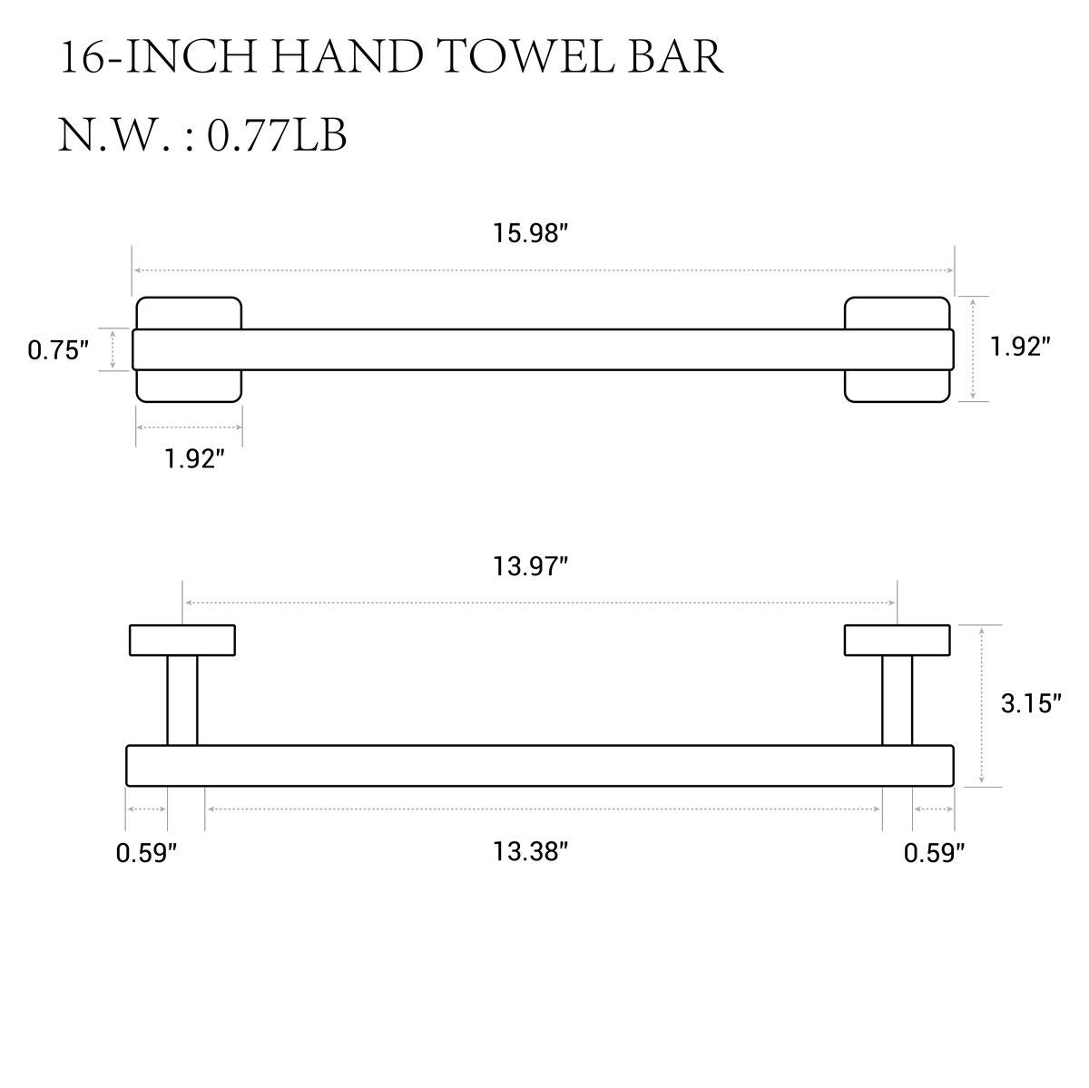 16 Inch Brushed Stainless Steel Towel Bar - 18/8 Grade Wall Mounted Bathroom & Kitchen Towel Holder - Rustproof Bathroom Accessory for Hand Towels, Washcloths & Robes