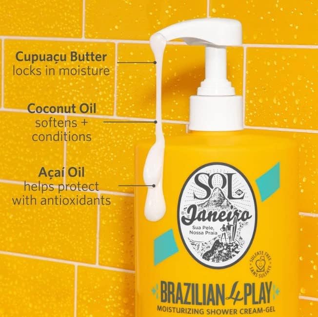 SOL DE JANEIRO Brazilian Play Moisturizing Shower Gel Body Wash 1L + 1L Refill Pouch - Amazon Exclusive | Hydrating Coconut Scent for Soft Skin | Perfect for Daily Shower & Spa Day at Home
