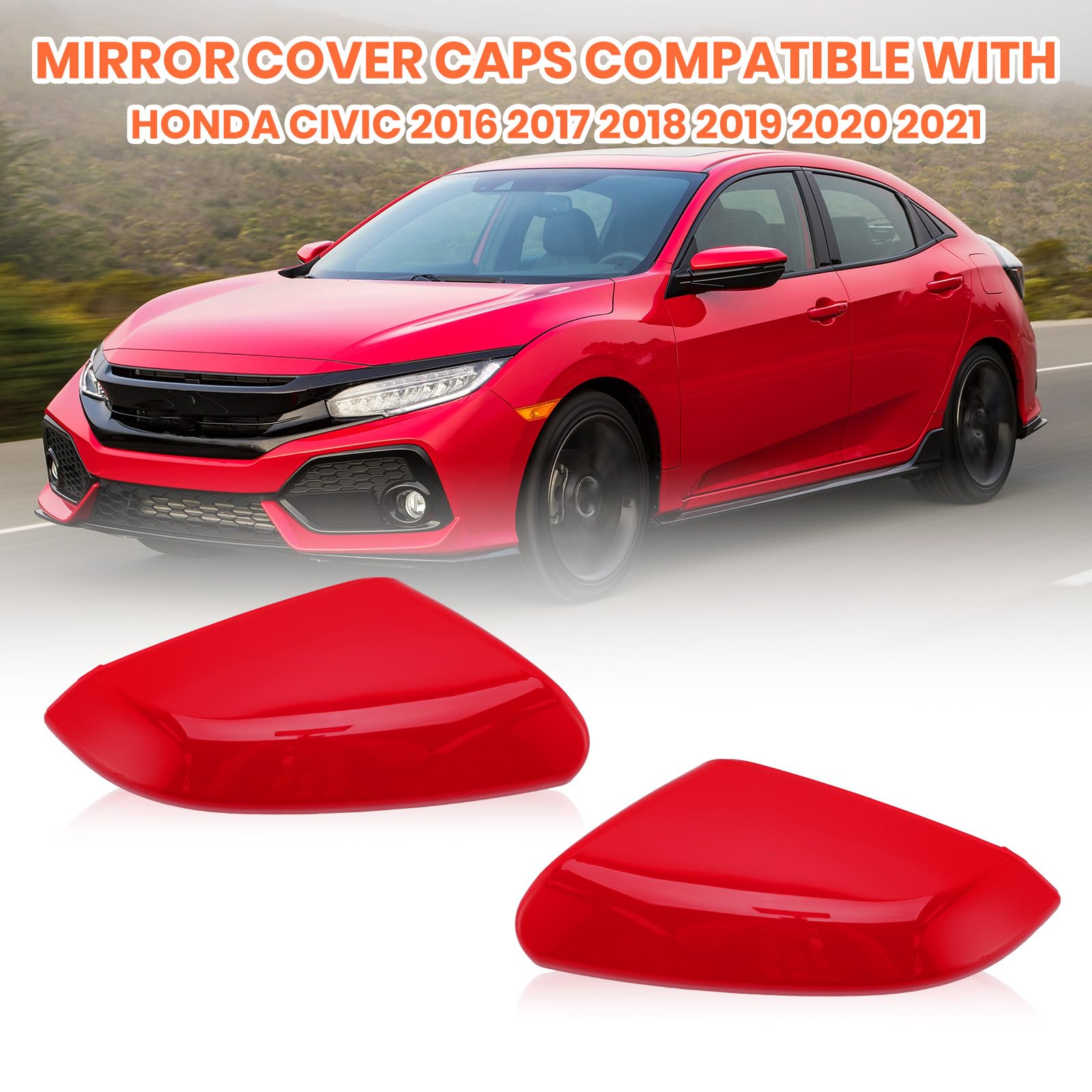 Driver Side Mirror Cover Replacement for 2016-2021 Honda Civic & 2019-2021 Honda Insight - Left Hand (LH) Red Mirror Cap - Perfect Fit & Easy Installation for Enhanced Vehicle Appearance & Protection