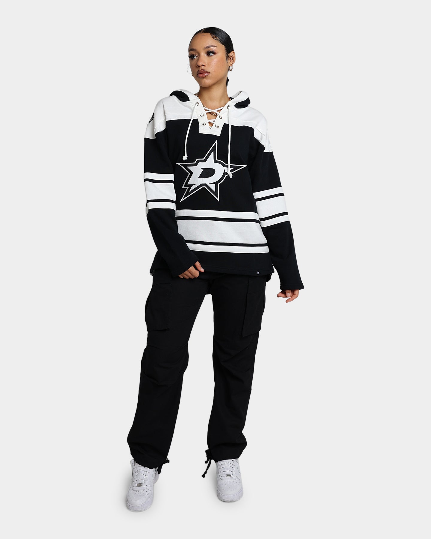 47 Brand Dallas Stars Superior Lacer Hoodie - Men's Jet Black NHL Hockey Pullover Sweatshirt - Perfect for Game Day, Casual Wear & Outdoor Activities