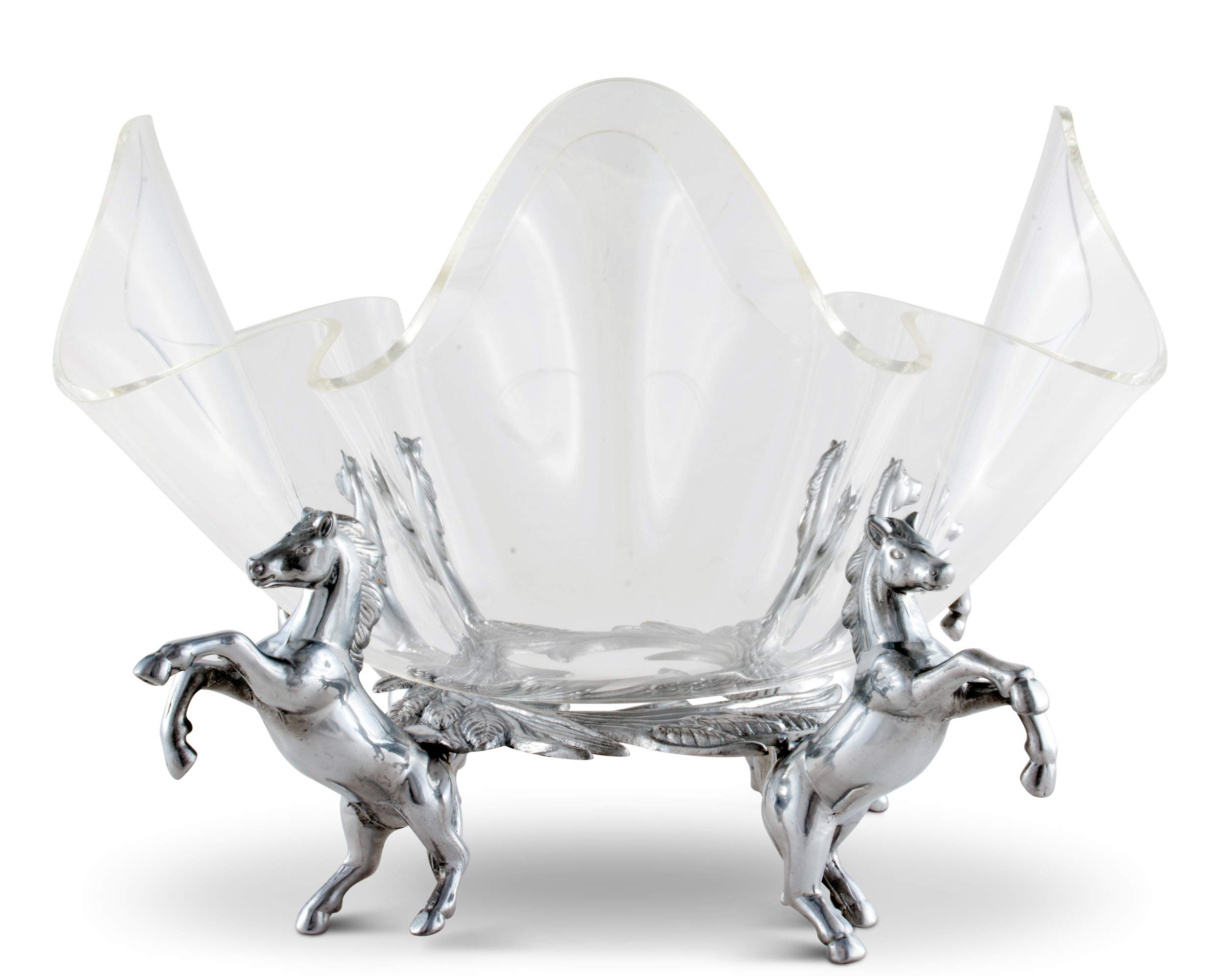 Arthur Court Designs Aluminum Metal Horse Stand with Acrylic Serving Bowl - 11 Inch Diameter, 9 Inch Tall - Elegant Table Centerpiece for Parties, Weddings & Home Decor